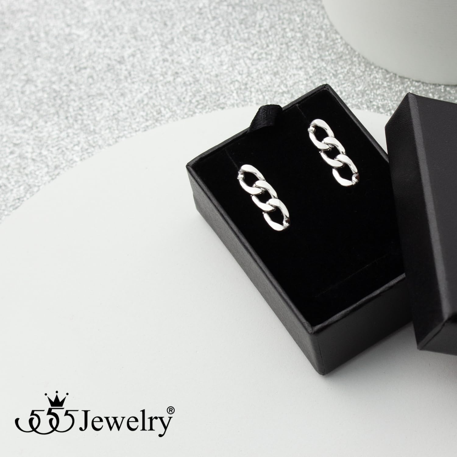 image:image555Jewelry Stainless Steel Cuban Link Chain Stud Earrings for Women amp LadiesSilver