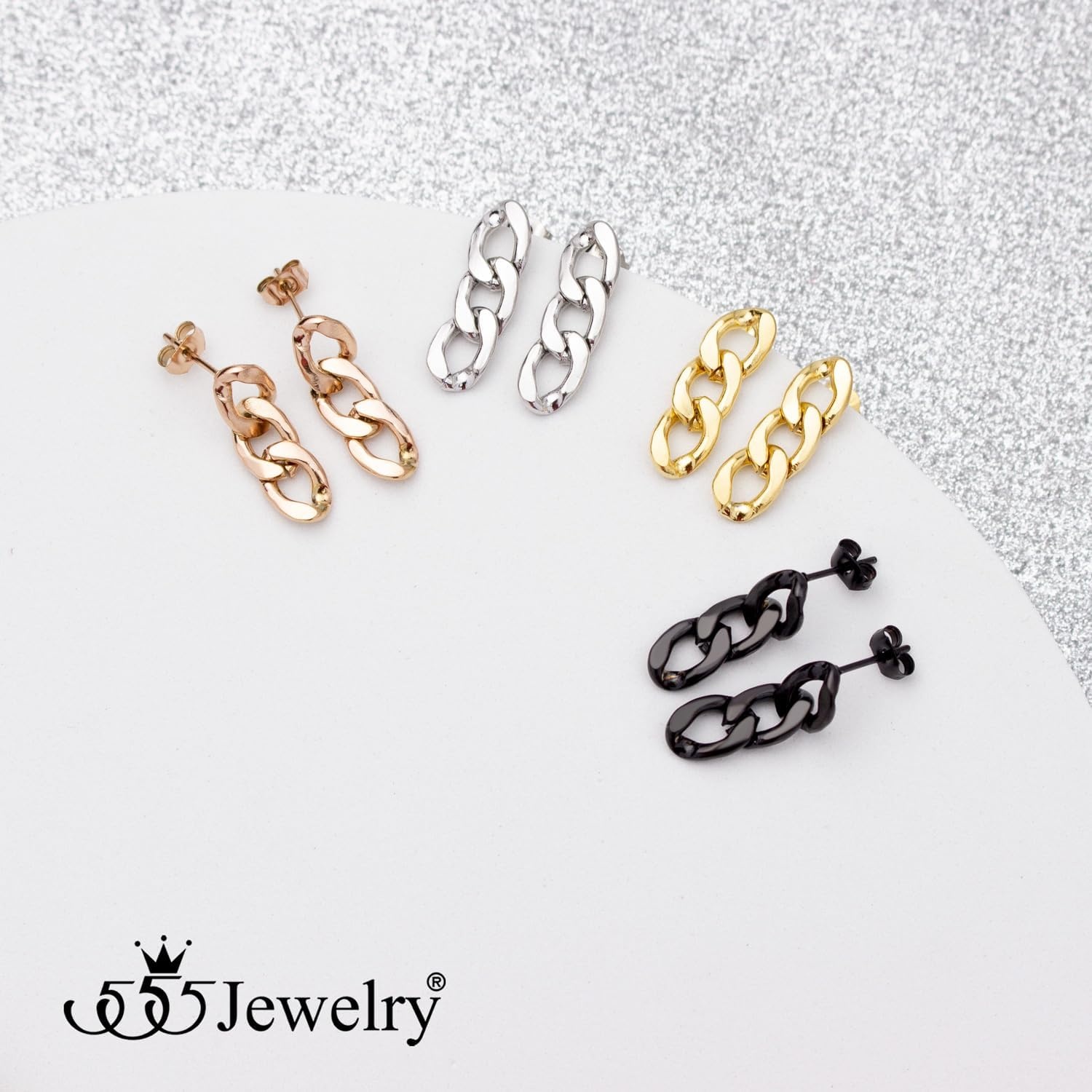 image:image555Jewelry Stainless Steel Cuban Link Chain Stud Earrings for Women amp LadiesSilver