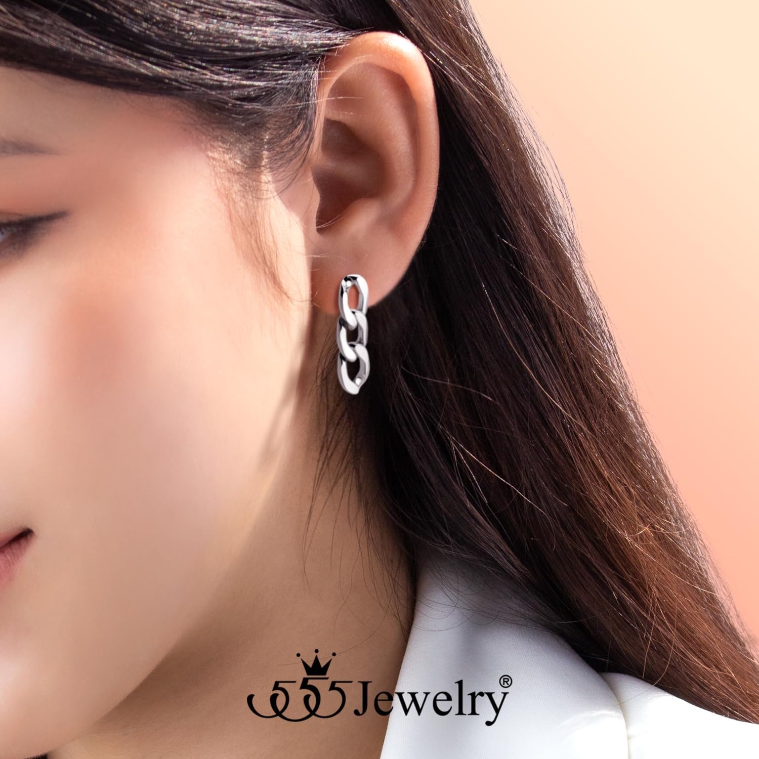 image:image555Jewelry Stainless Steel Cuban Link Chain Stud Earrings for Women amp LadiesSilver