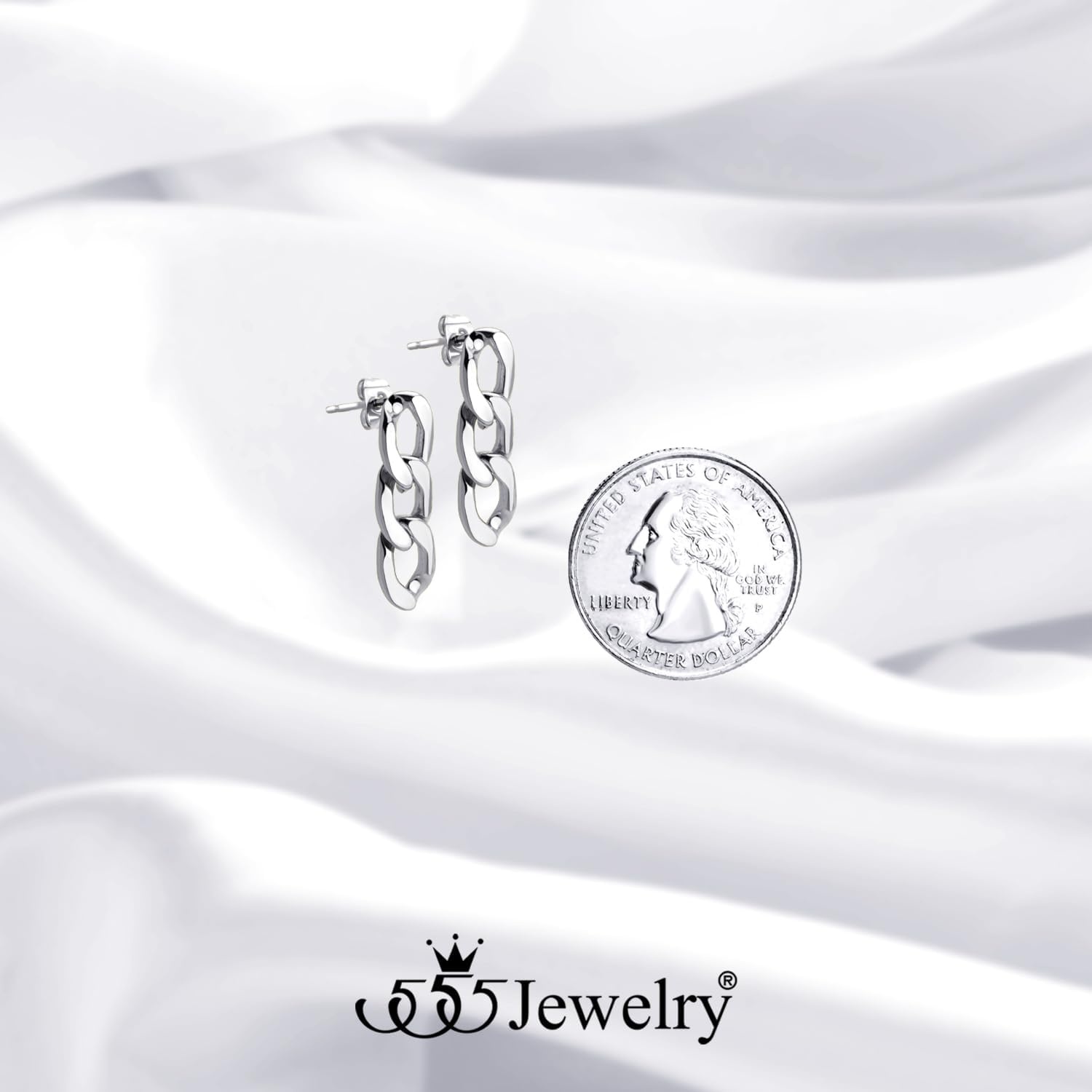 image:image555Jewelry Stainless Steel Cuban Link Chain Stud Earrings for Women amp LadiesSilver