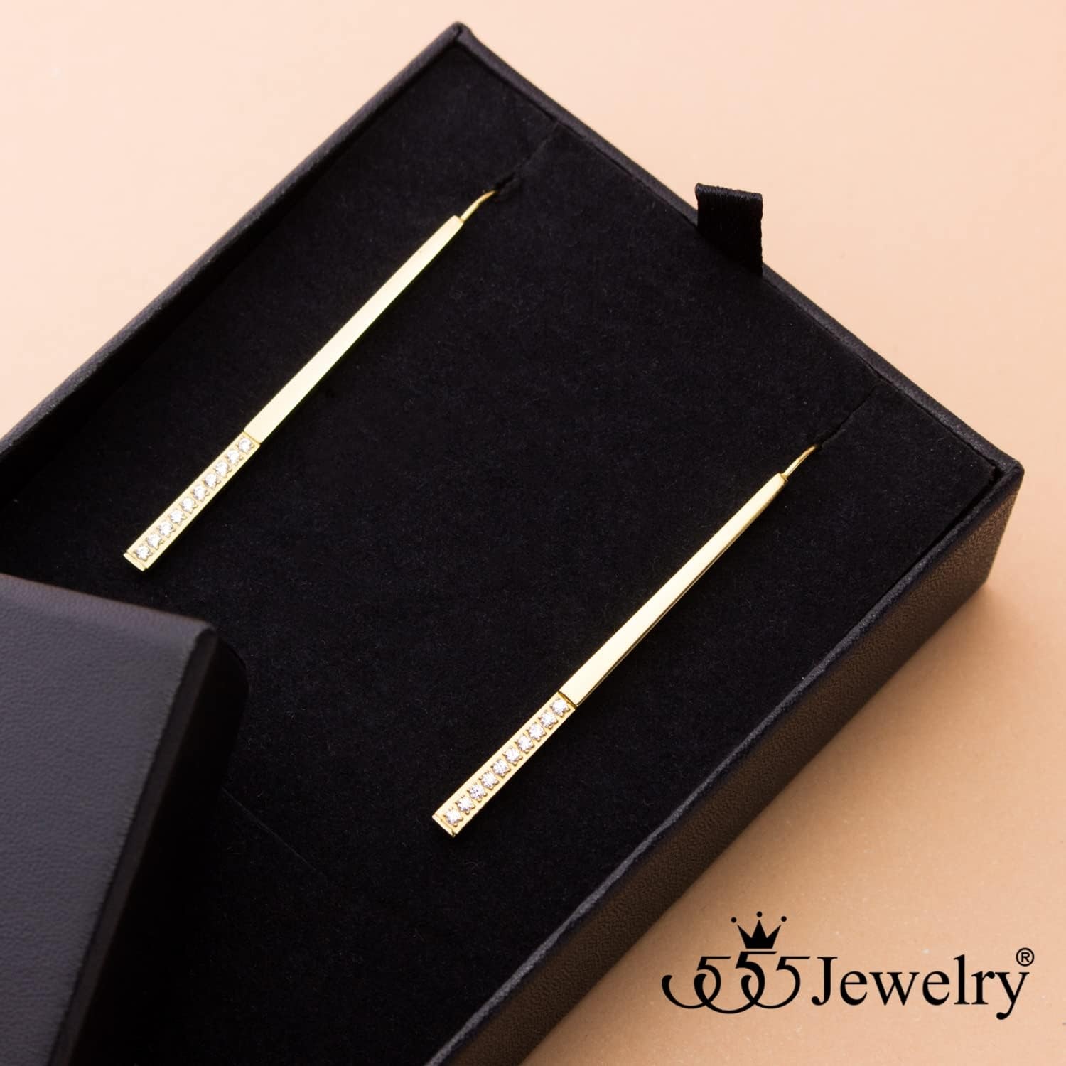 image:image555Jewelry Stainless Steel Cubic Zirconia Drop Bar Earrings for Women amp LadiesGold