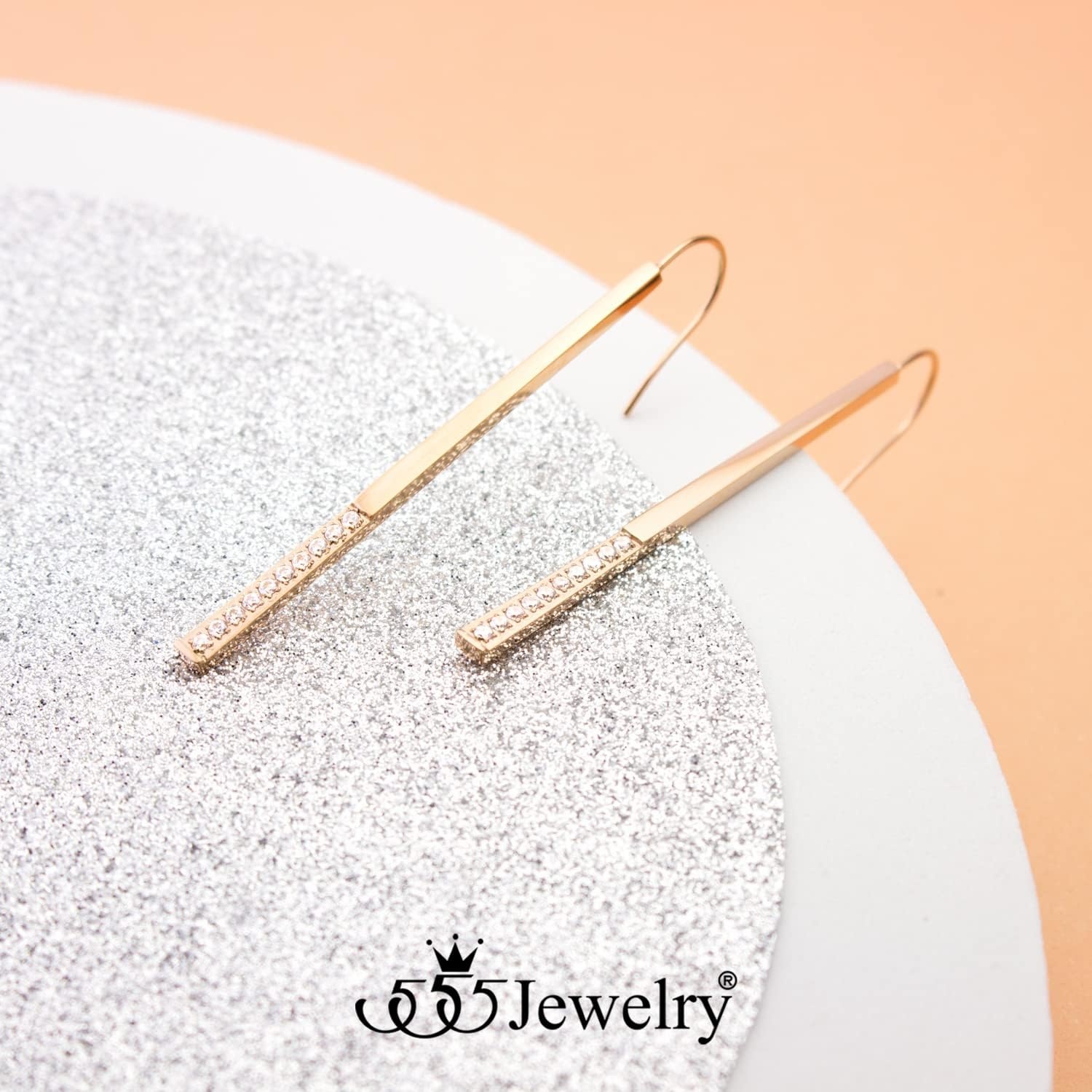 image:image555Jewelry Stainless Steel Cubic Zirconia Drop Bar Earrings for Women amp LadiesRose Gold