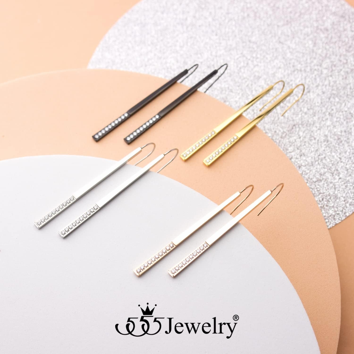 image:image555Jewelry Stainless Steel Cubic Zirconia Drop Bar Earrings for Women amp LadiesRose Gold