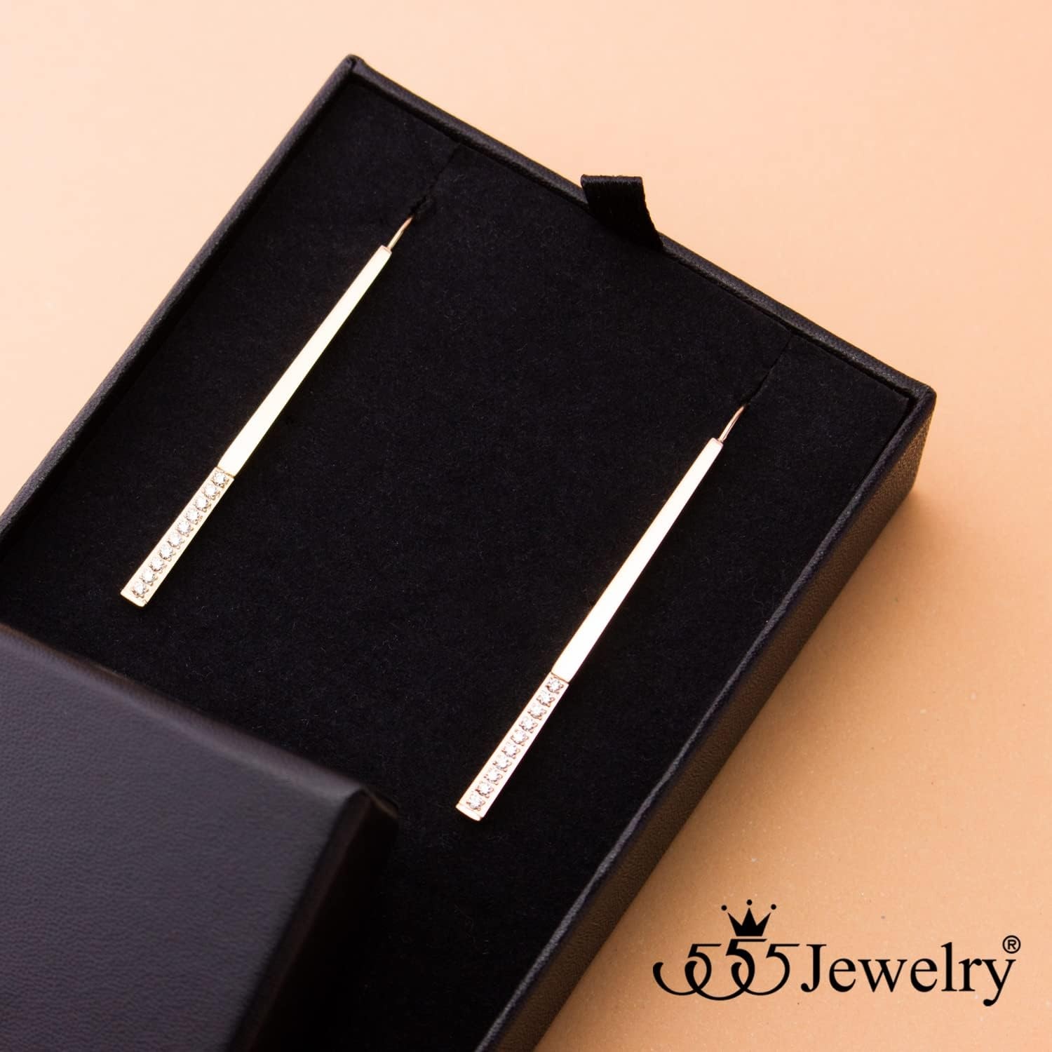 image:image555Jewelry Stainless Steel Cubic Zirconia Drop Bar Earrings for Women amp LadiesRose Gold