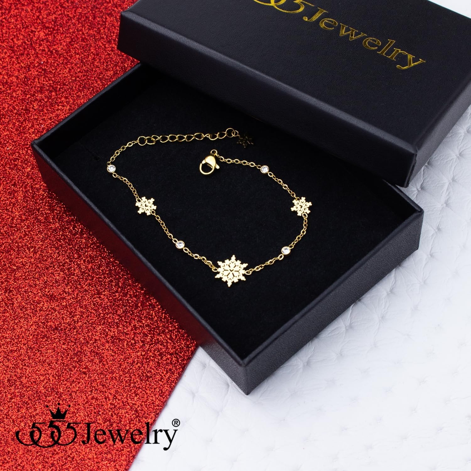 image:image555Jewelry Stainless Steel Delicate Adjustable CZ Snowflake Bracelet for Women amp LadiesGold