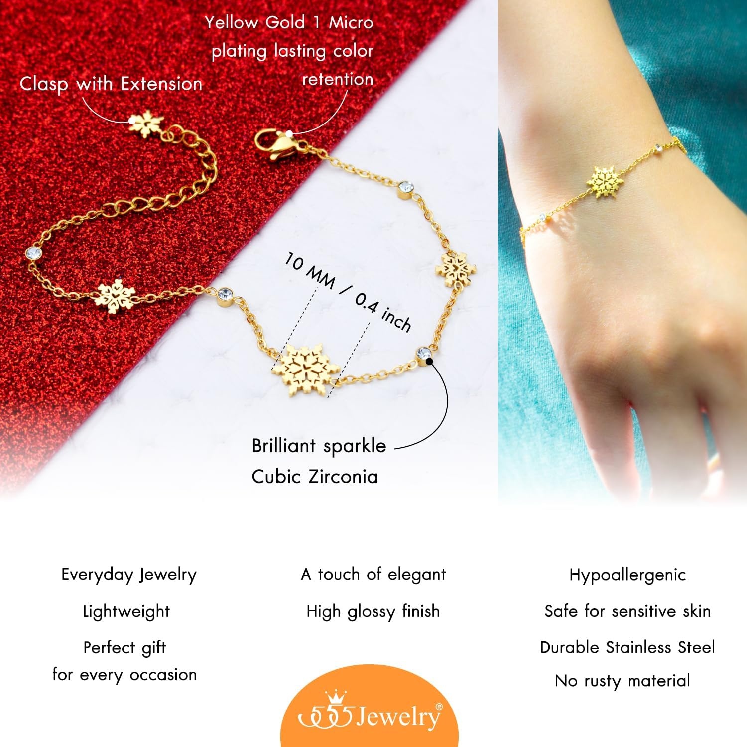 image:image555Jewelry Stainless Steel Delicate Adjustable CZ Snowflake Bracelet for Women amp LadiesGold
