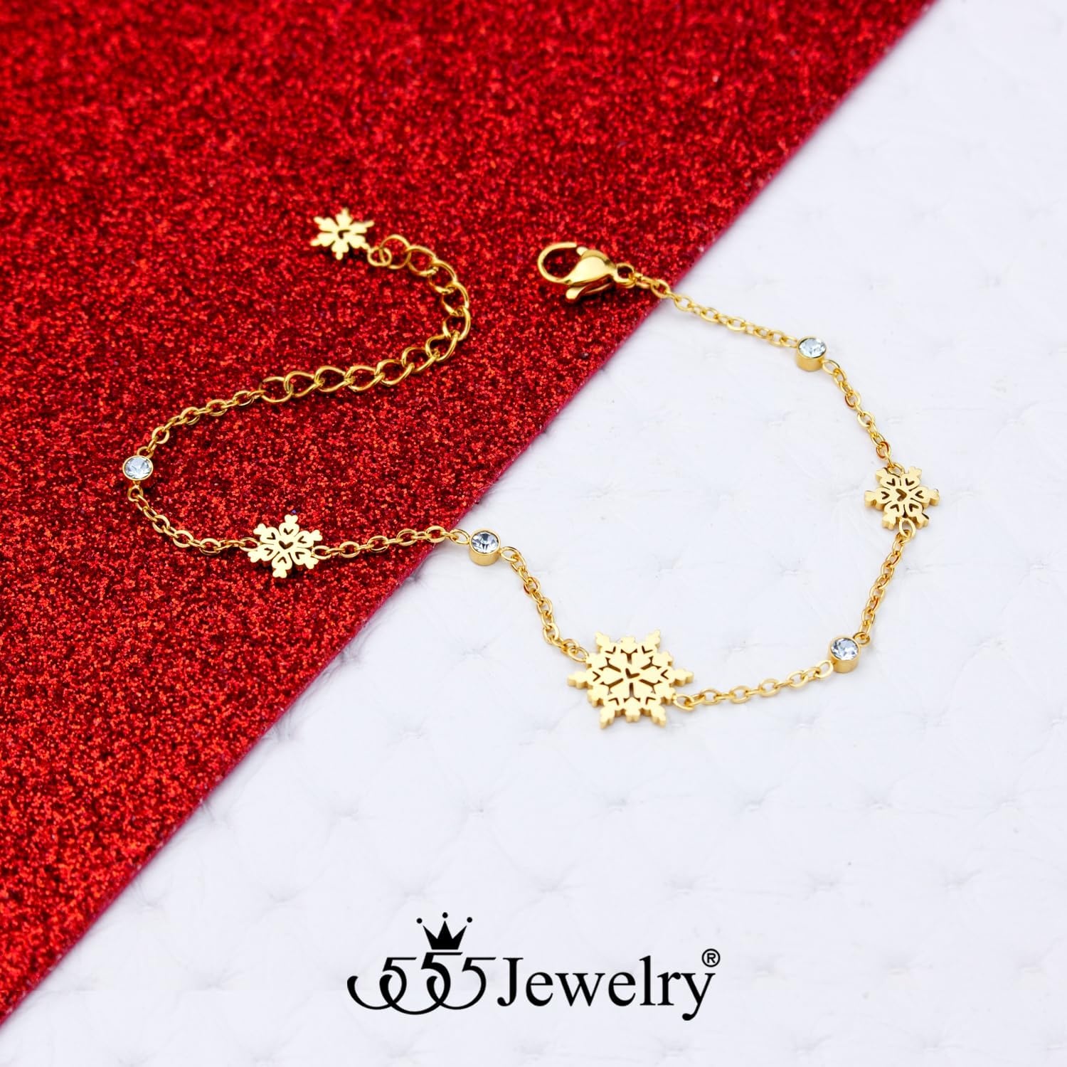 image:image555Jewelry Stainless Steel Delicate Adjustable CZ Snowflake Bracelet for Women amp LadiesGold