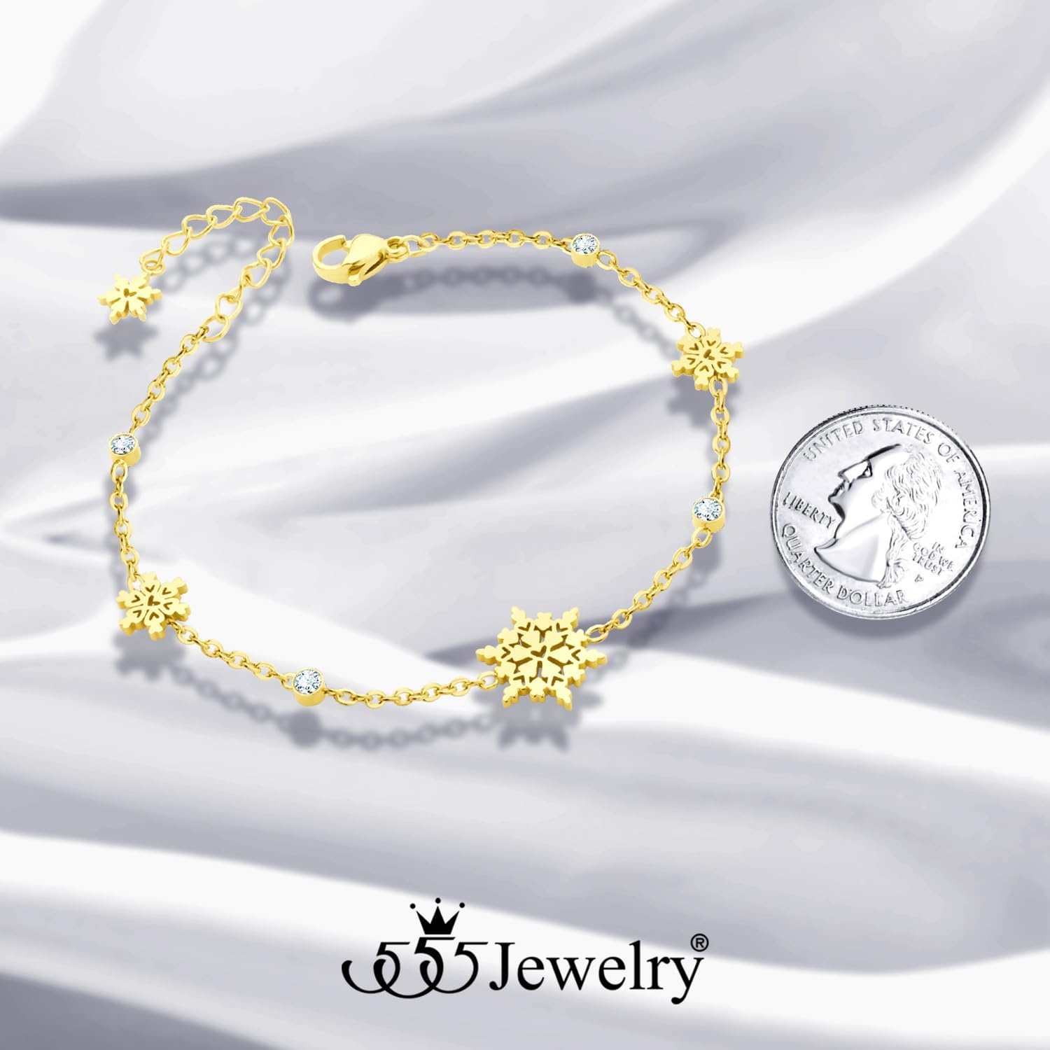 image:image555Jewelry Stainless Steel Delicate Adjustable CZ Snowflake Bracelet for Women amp LadiesGold
