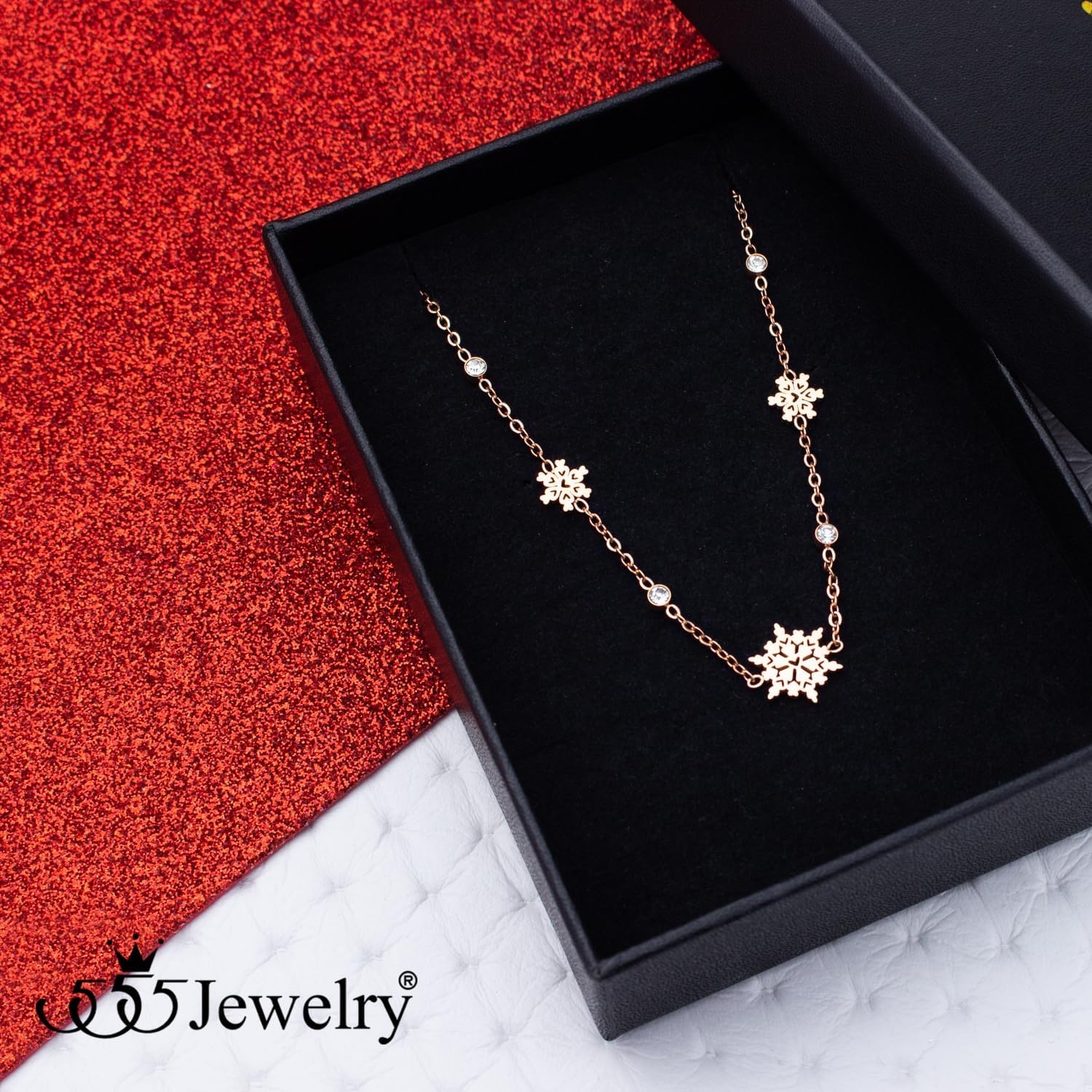 image:image555Jewelry Stainless Steel Delicate Adjustable CZ Snowflake Bracelet for Women amp LadiesRose Gold