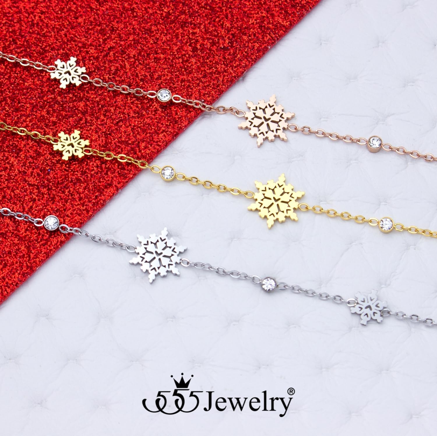 image:image555Jewelry Stainless Steel Delicate Adjustable CZ Snowflake Bracelet for Women amp LadiesRose Gold