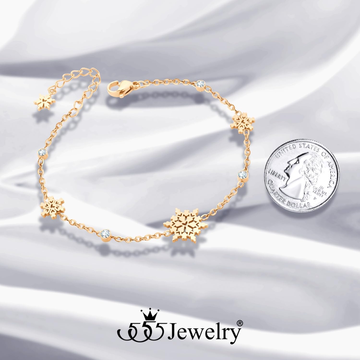 image:image555Jewelry Stainless Steel Delicate Adjustable CZ Snowflake Bracelet for Women amp LadiesRose Gold