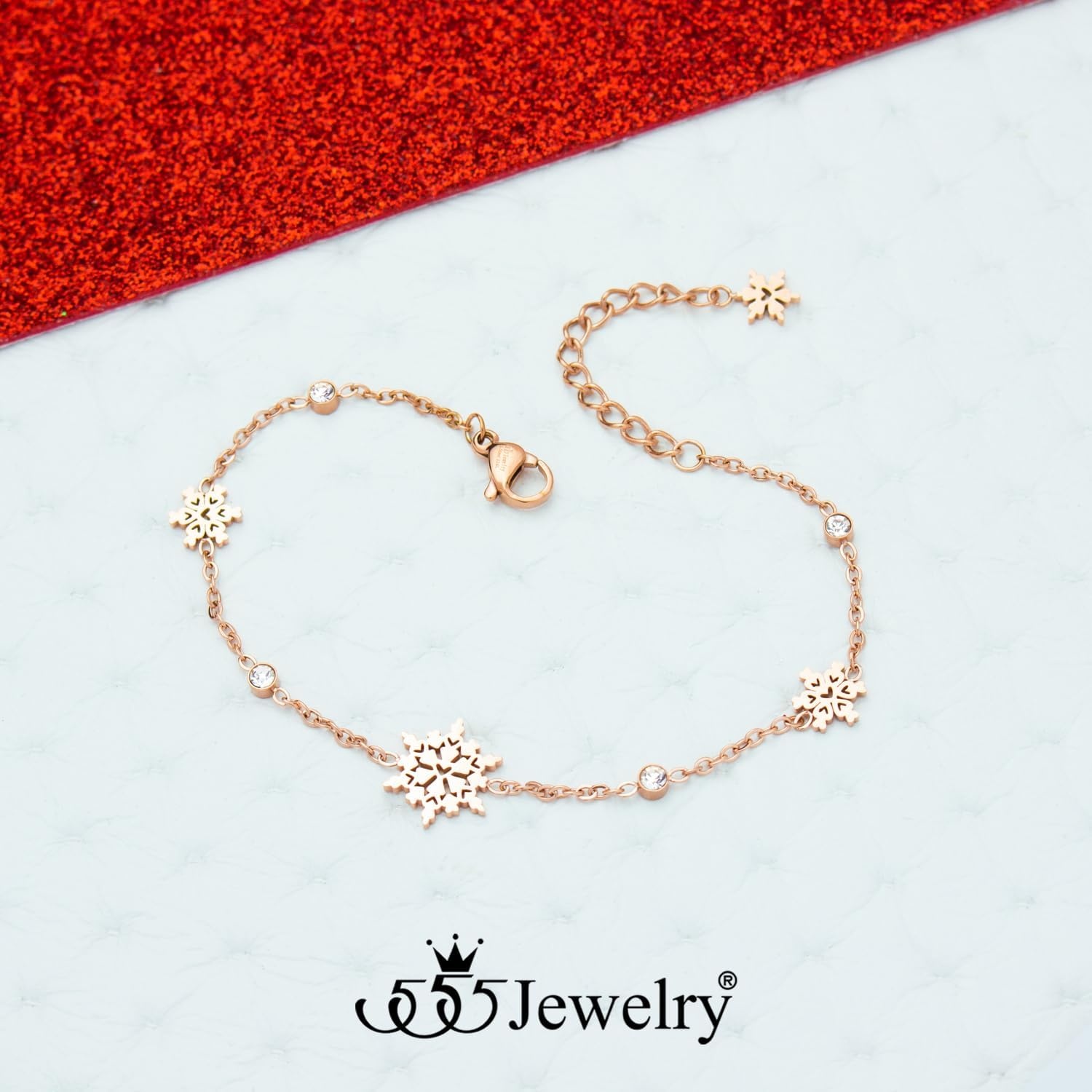 image:image555Jewelry Stainless Steel Delicate Adjustable CZ Snowflake Bracelet for Women amp LadiesRose Gold