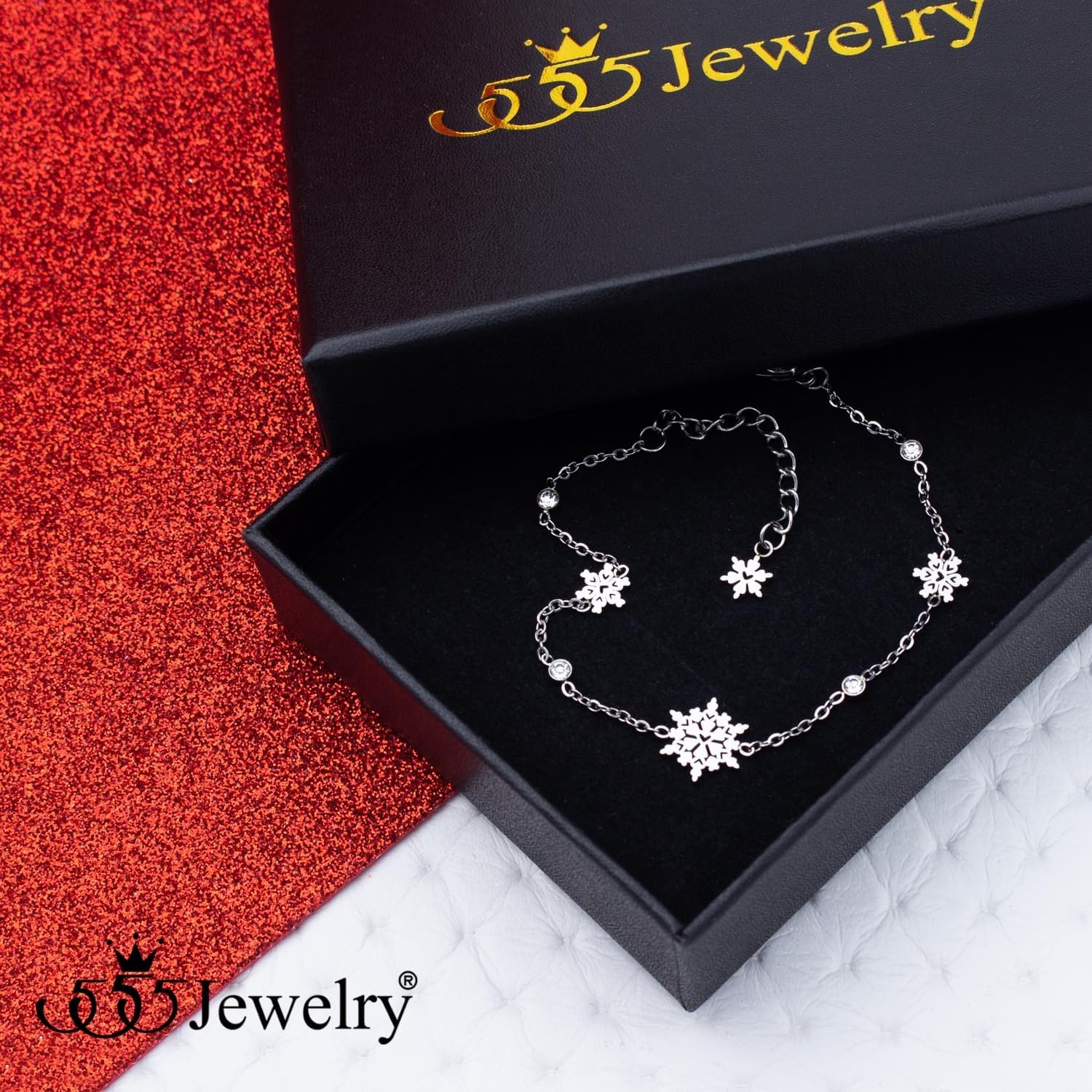 image:image555Jewelry Stainless Steel Delicate Adjustable CZ Snowflake Bracelet for Women amp LadiesSilver