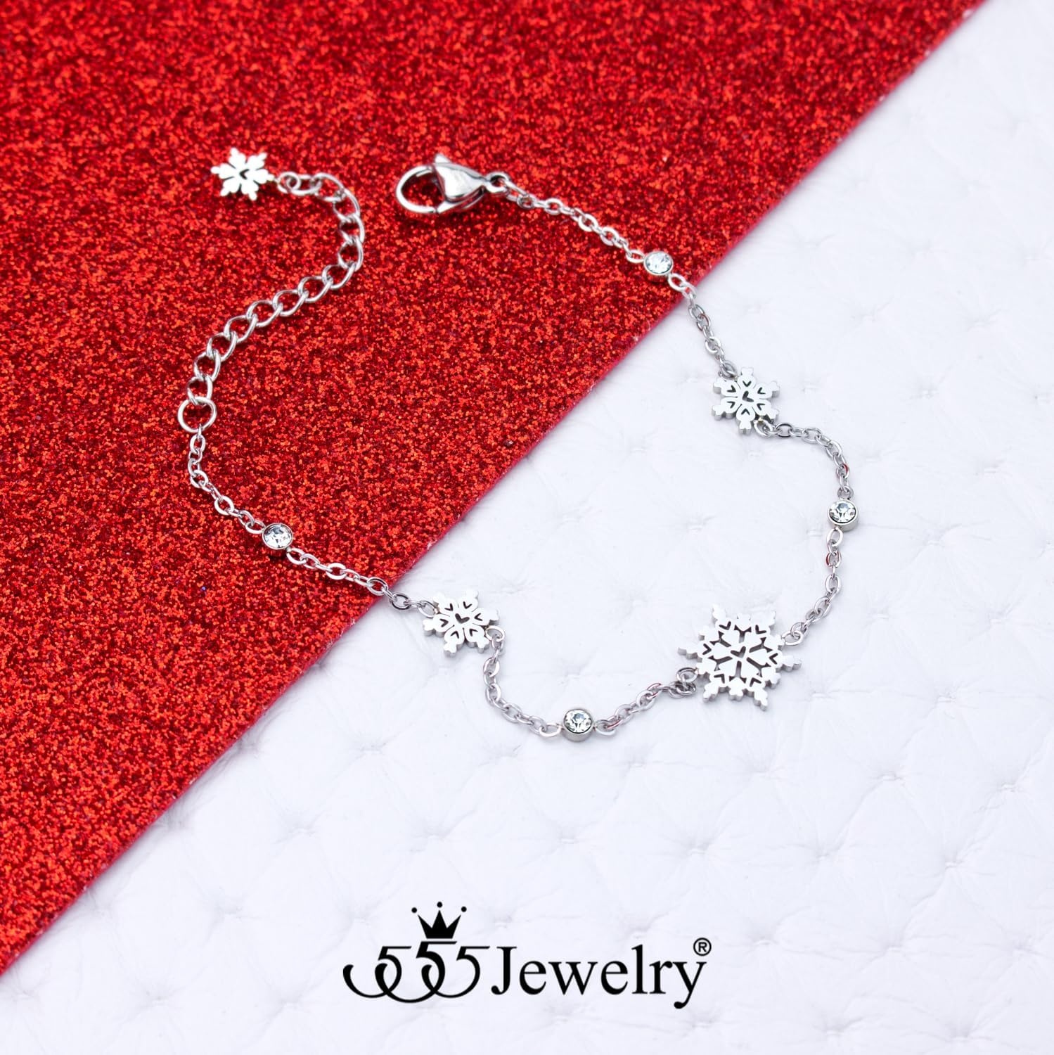 image:image555Jewelry Stainless Steel Delicate Adjustable CZ Snowflake Bracelet for Women amp LadiesSilver