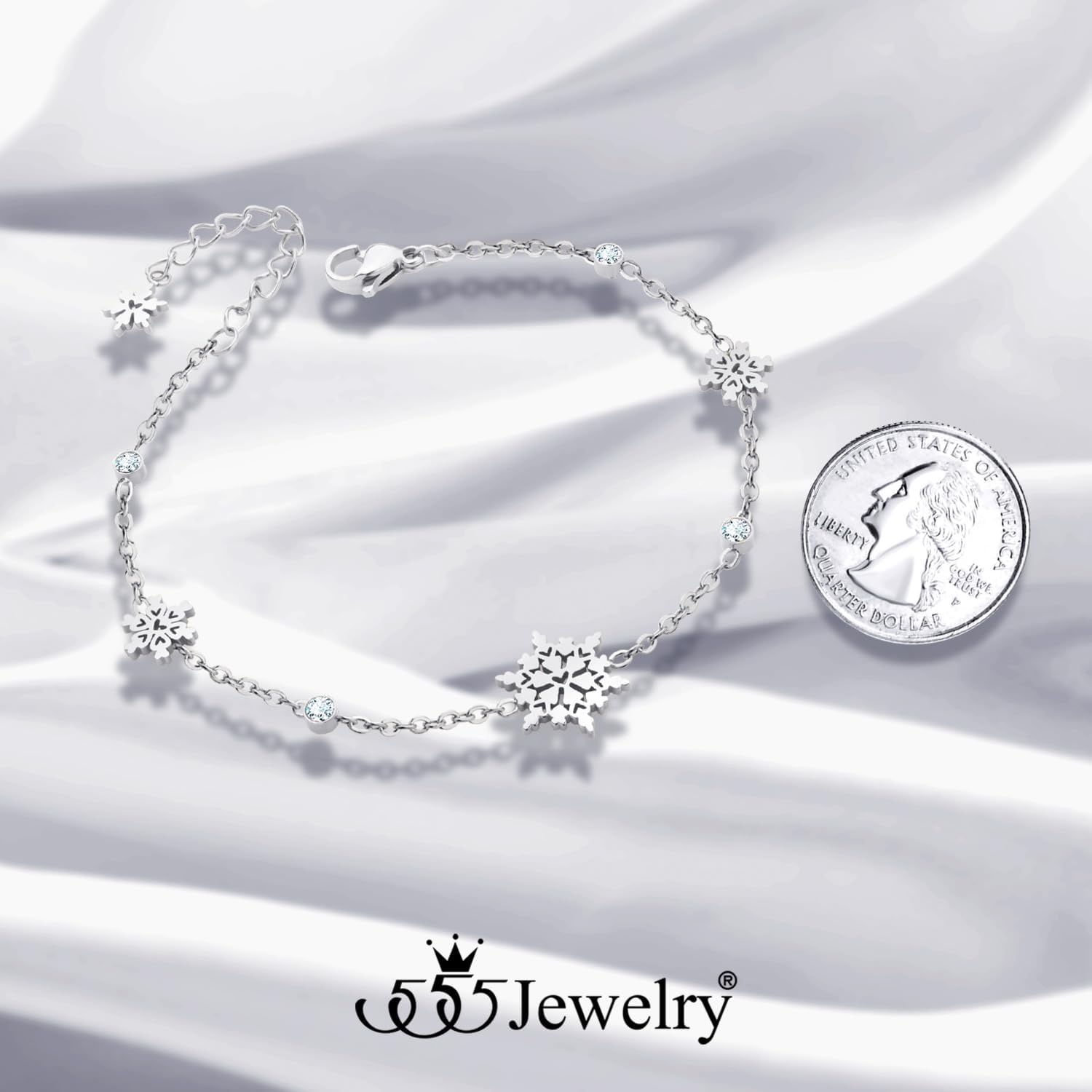image:image555Jewelry Stainless Steel Delicate Adjustable CZ Snowflake Bracelet for Women amp LadiesSilver