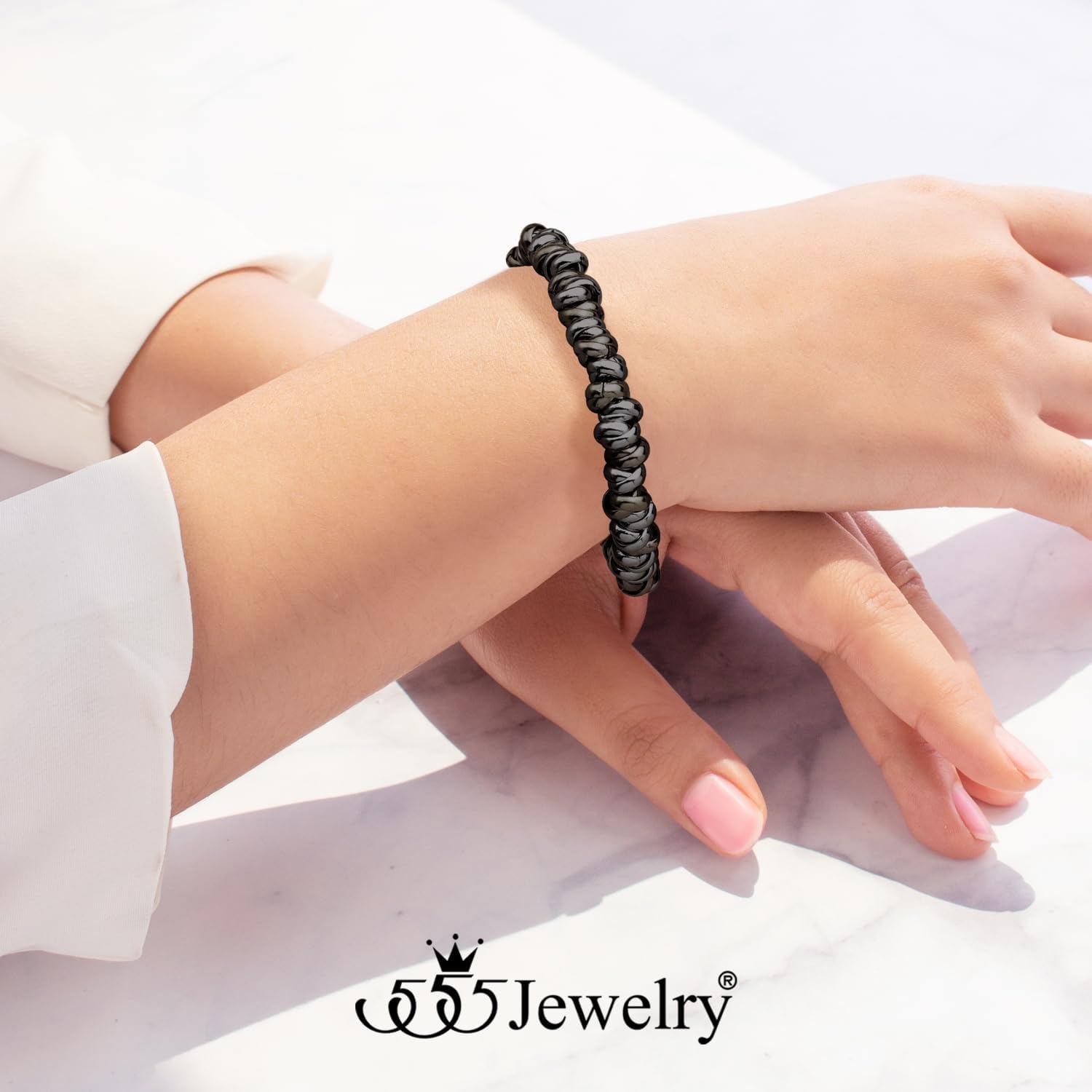 image:image555Jewelry Stainless Steel Elegant Charm Discs amp Beads Bracelet for WomenBlack