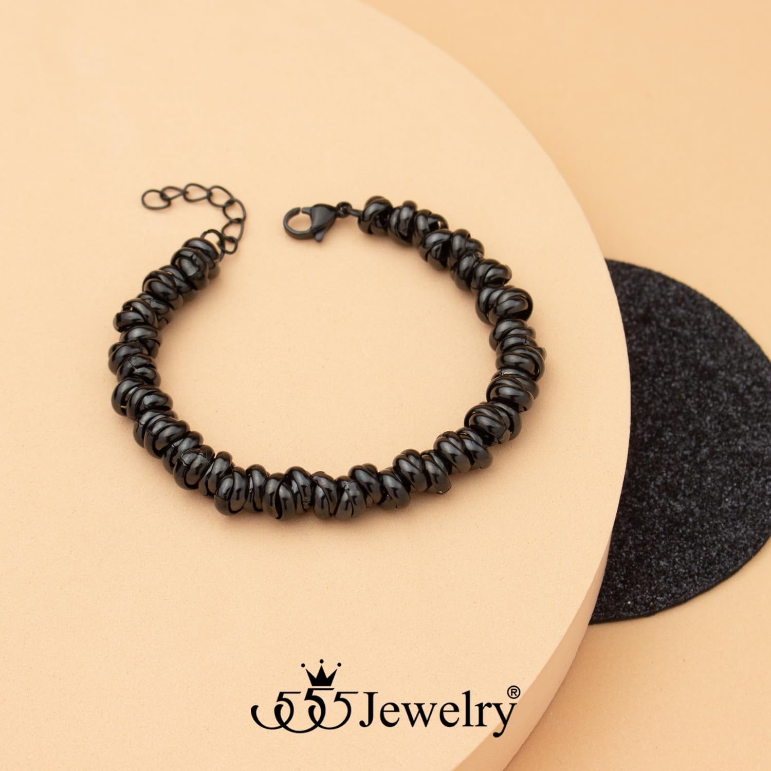 image:image555Jewelry Stainless Steel Elegant Charm Discs amp Beads Bracelet for WomenBlack