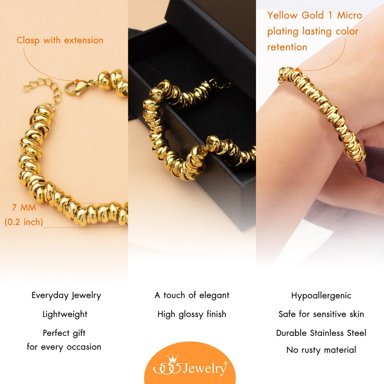 image:image555Jewelry Stainless Steel Elegant Charm Discs amp Beads Bracelet for WomenGold