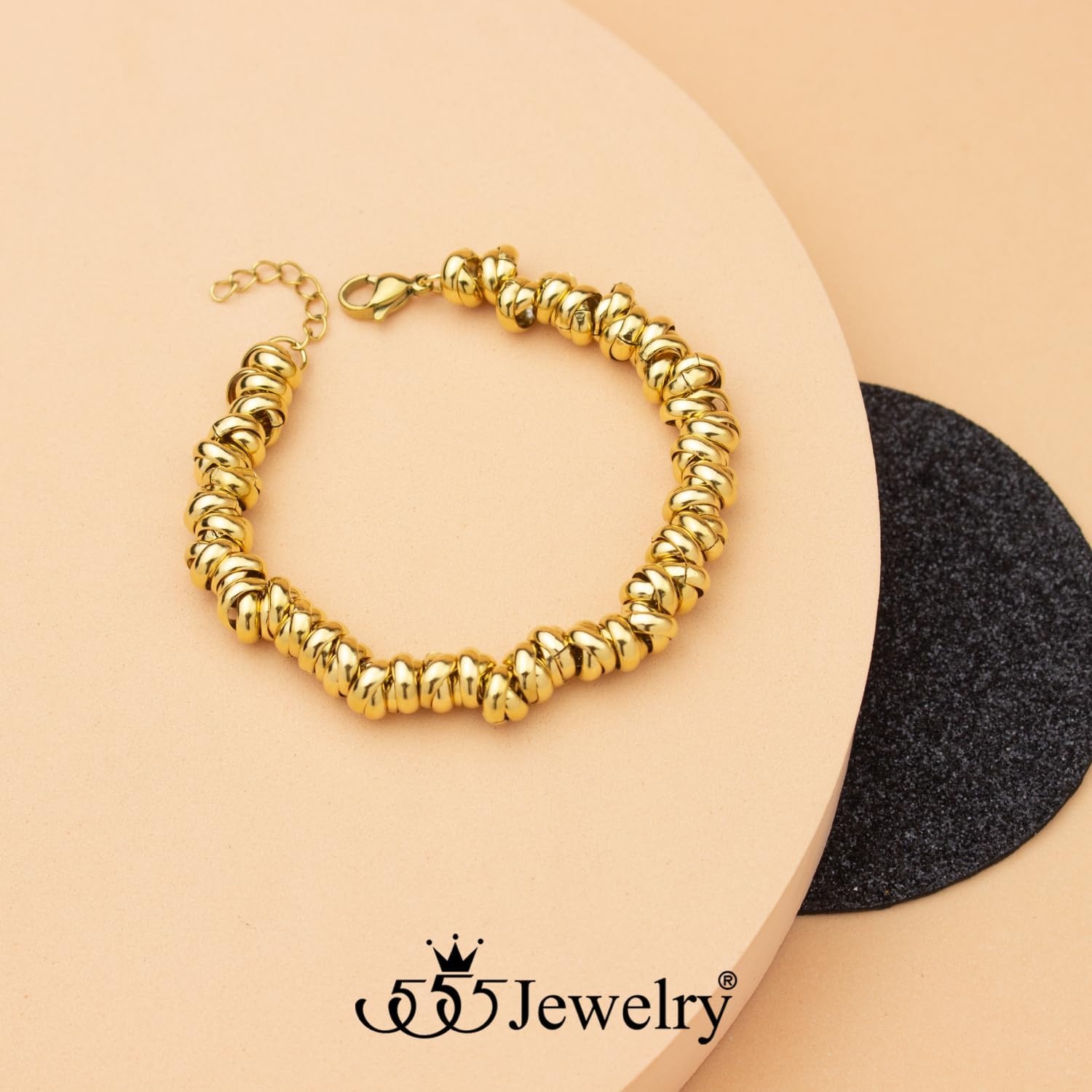 image:image555Jewelry Stainless Steel Elegant Charm Discs amp Beads Bracelet for WomenGold