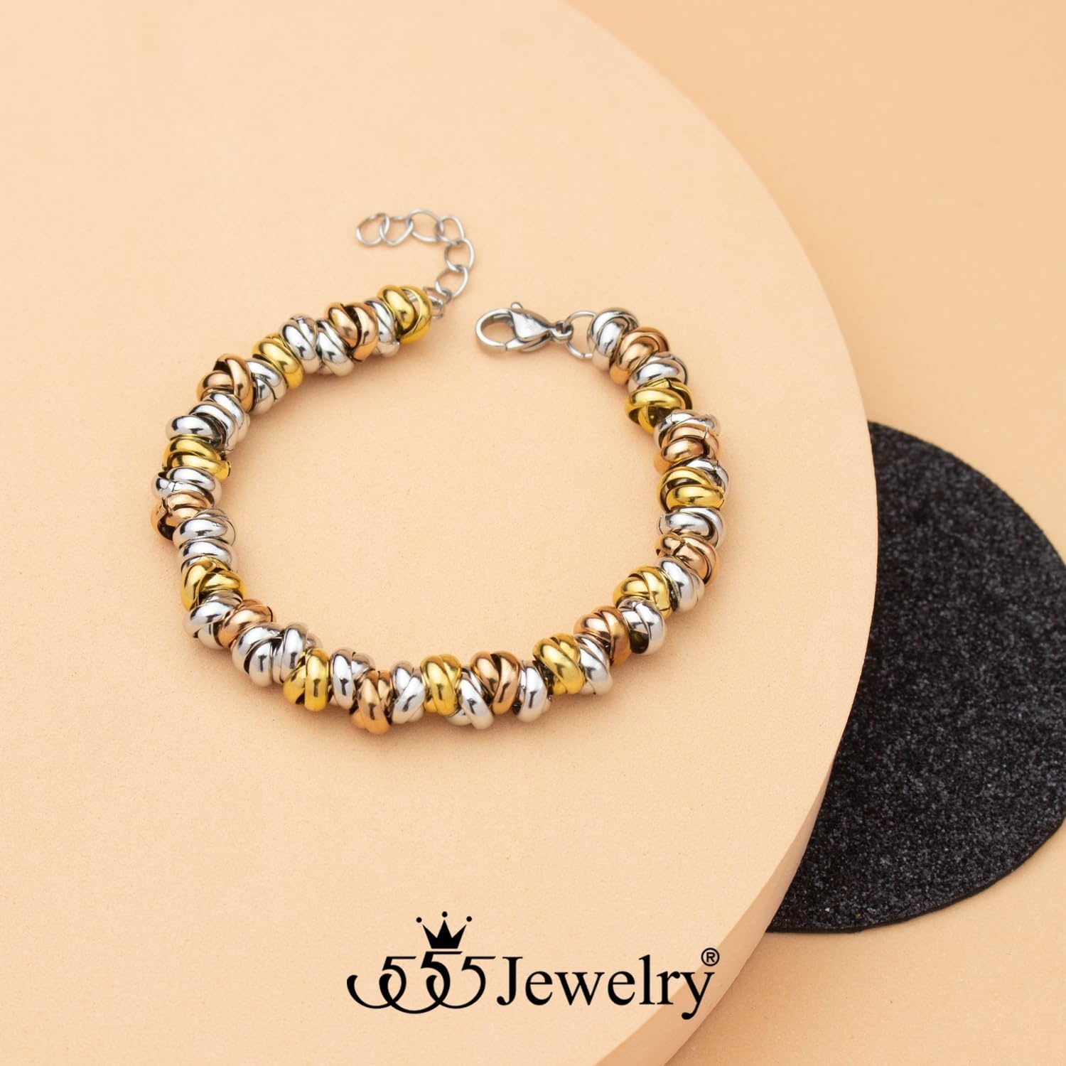image:image555Jewelry Stainless Steel Elegant Charm Discs amp Beads Bracelet for WomenMulticolor
