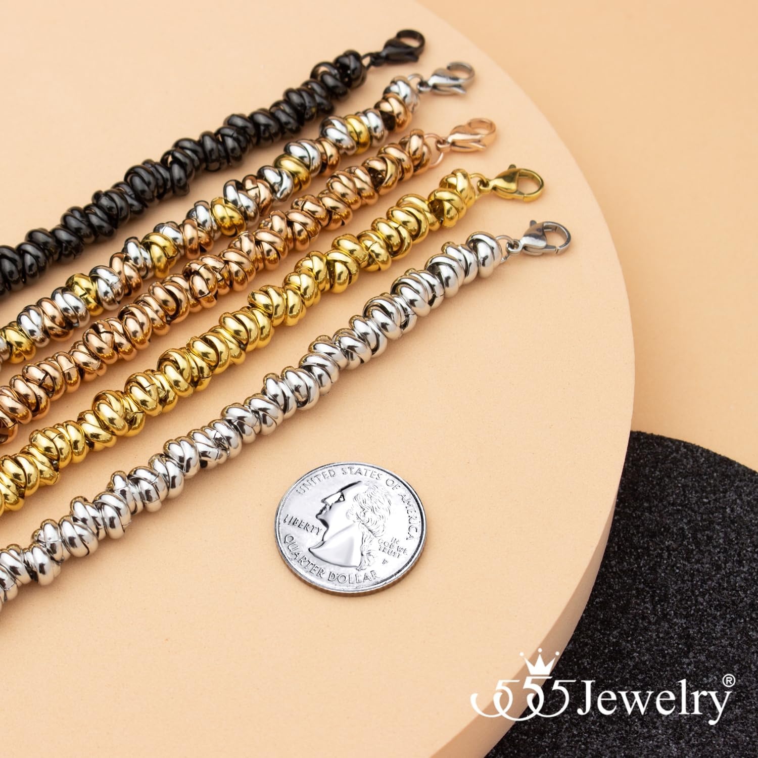 image:image555Jewelry Stainless Steel Elegant Charm Discs amp Beads Bracelet for WomenMulticolor