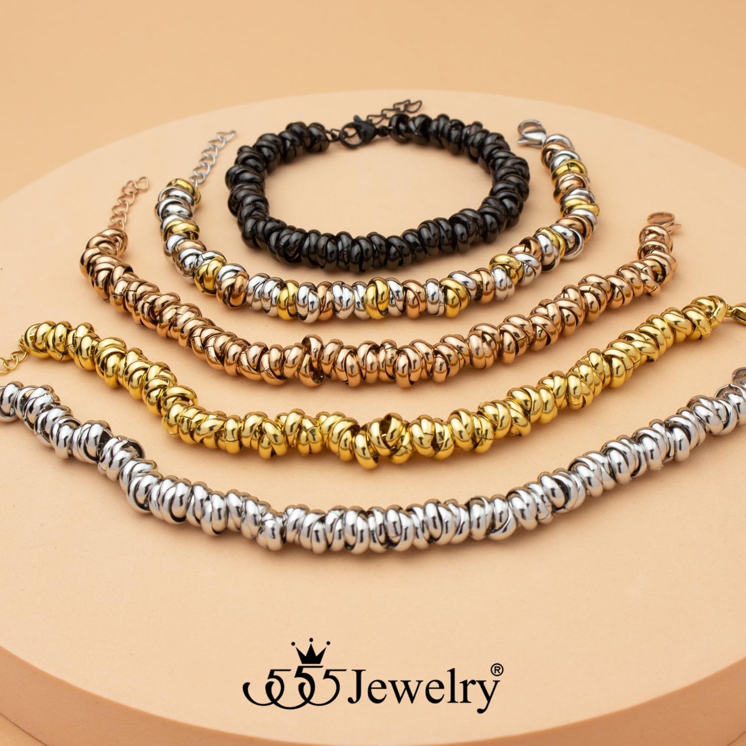 image:image555Jewelry Stainless Steel Elegant Charm Discs amp Beads Bracelet for WomenMulticolor