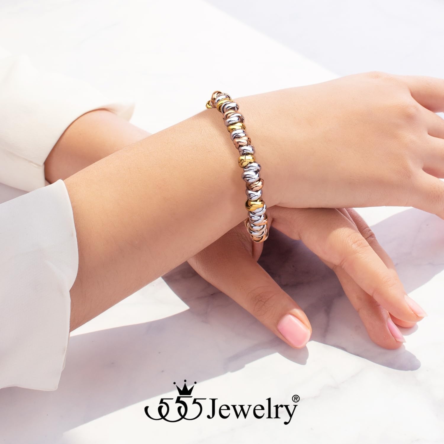 image:image555Jewelry Stainless Steel Elegant Charm Discs amp Beads Bracelet for WomenMulticolor