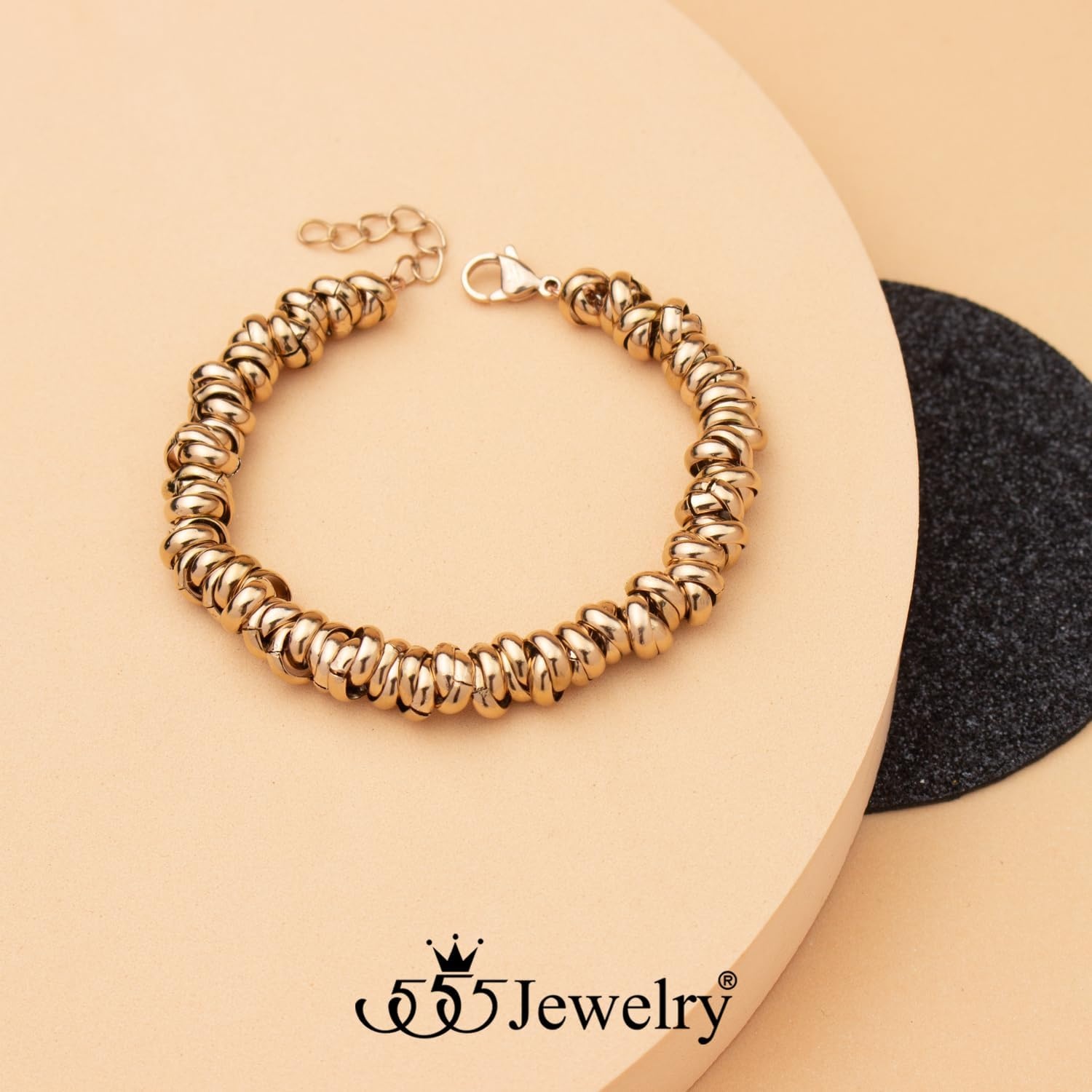 image:image555Jewelry Stainless Steel Elegant Charm Discs amp Beads Bracelet for WomenRose Gold