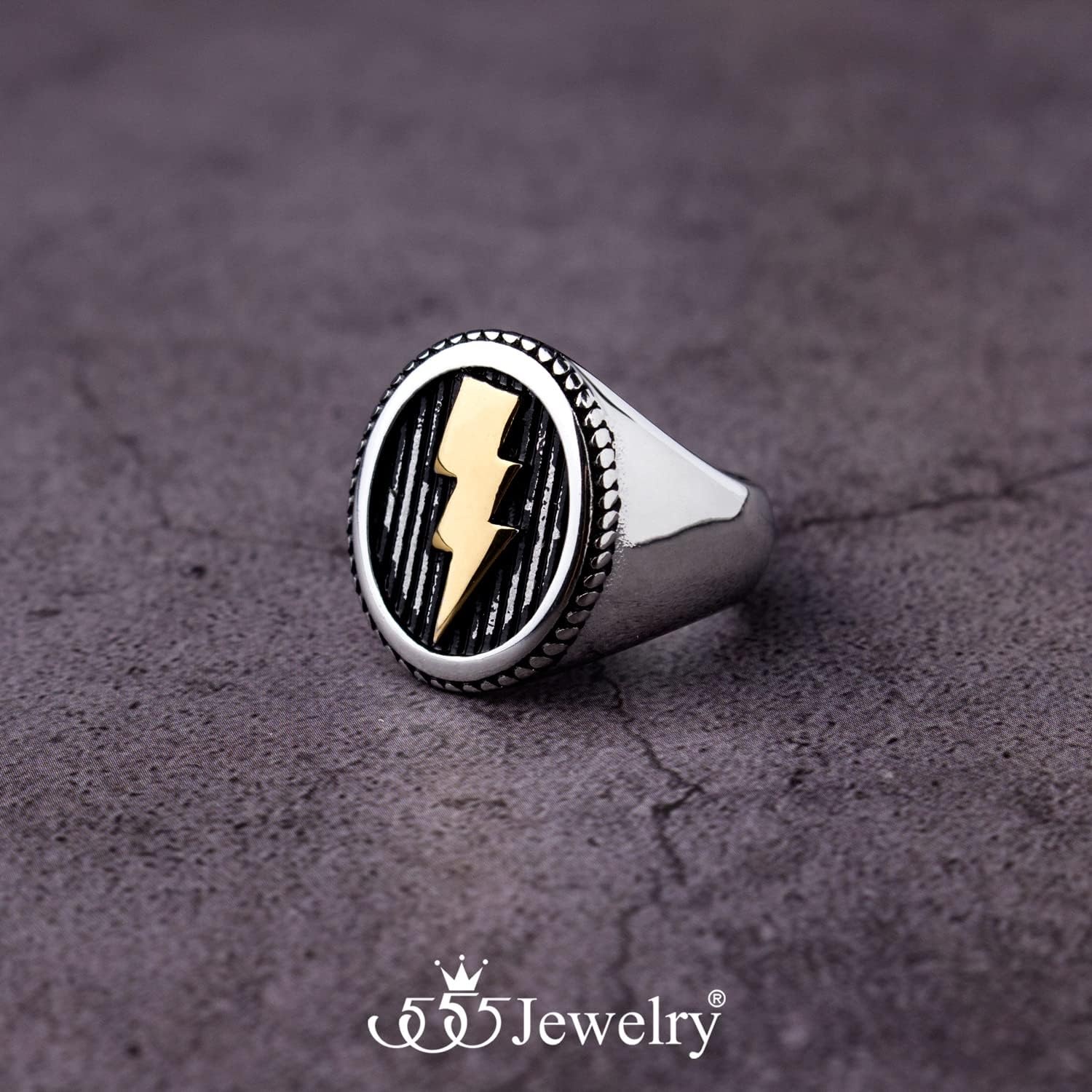 image:image555Jewelry Stainless Steel Flash Thunder Lightning Bolt Signet Ring for Men amp BoysSilver Gold
