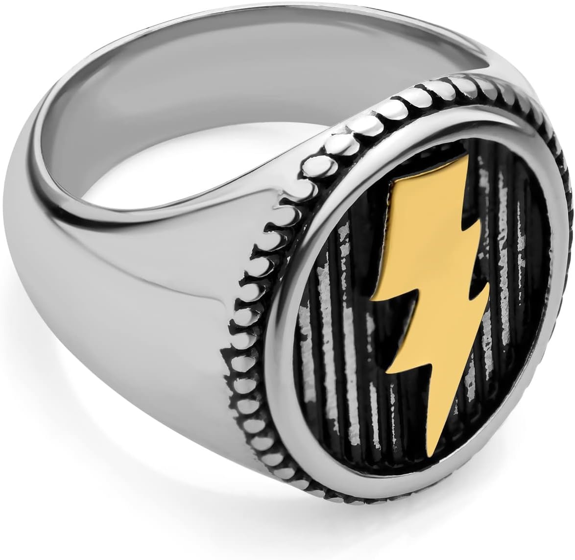 image:image555Jewelry Stainless Steel Flash Thunder Lightning Bolt Signet Ring for Men amp BoysSilver Gold