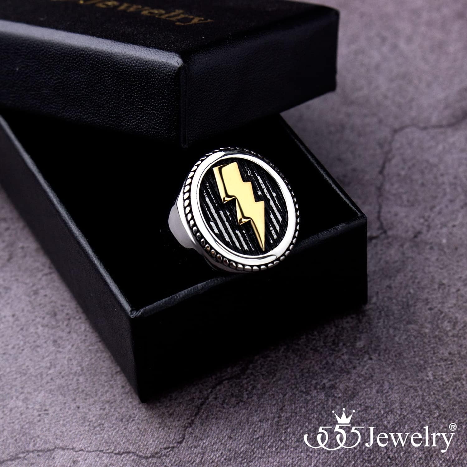 image:image555Jewelry Stainless Steel Flash Thunder Lightning Bolt Signet Ring for Men amp BoysSilver Gold