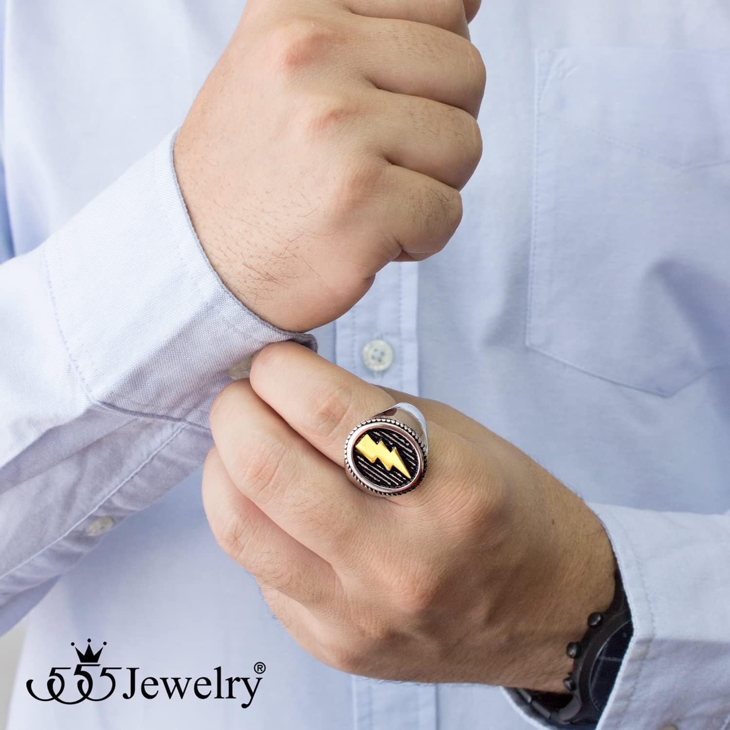 image:image555Jewelry Stainless Steel Flash Thunder Lightning Bolt Signet Ring for Men amp BoysSilver Gold