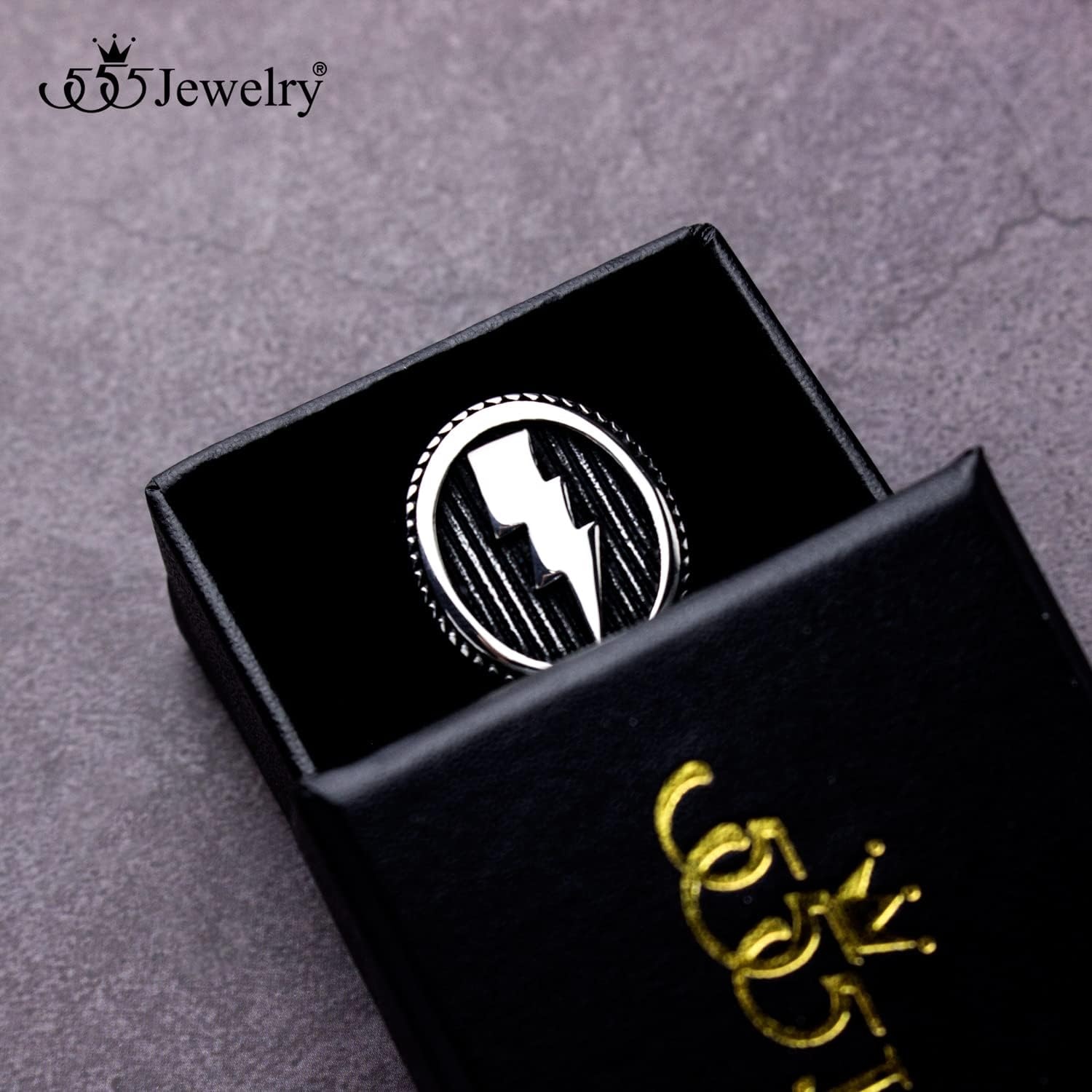 image:image555Jewelry Stainless Steel Flash Thunder Lightning Bolt Signet Ring for Men amp BoysSilver