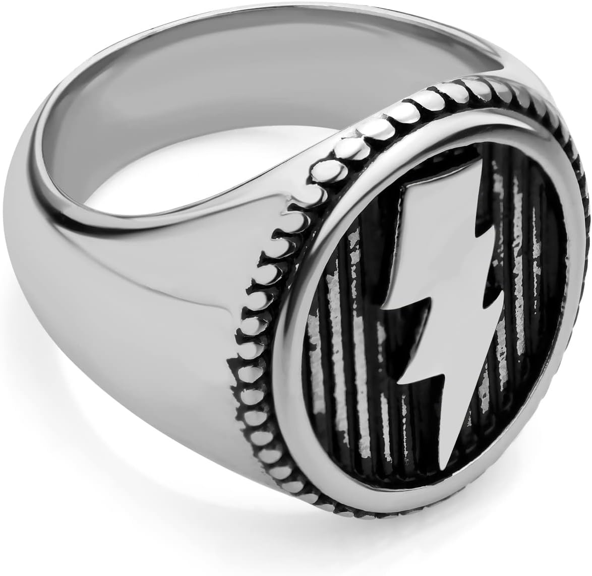 image:image555Jewelry Stainless Steel Flash Thunder Lightning Bolt Signet Ring for Men amp BoysSilver
