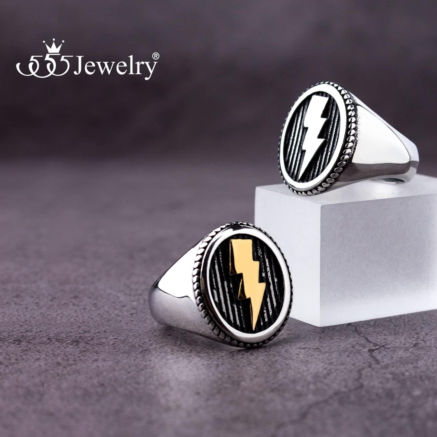 image:image555Jewelry Stainless Steel Flash Thunder Lightning Bolt Signet Ring for Men amp BoysSilver