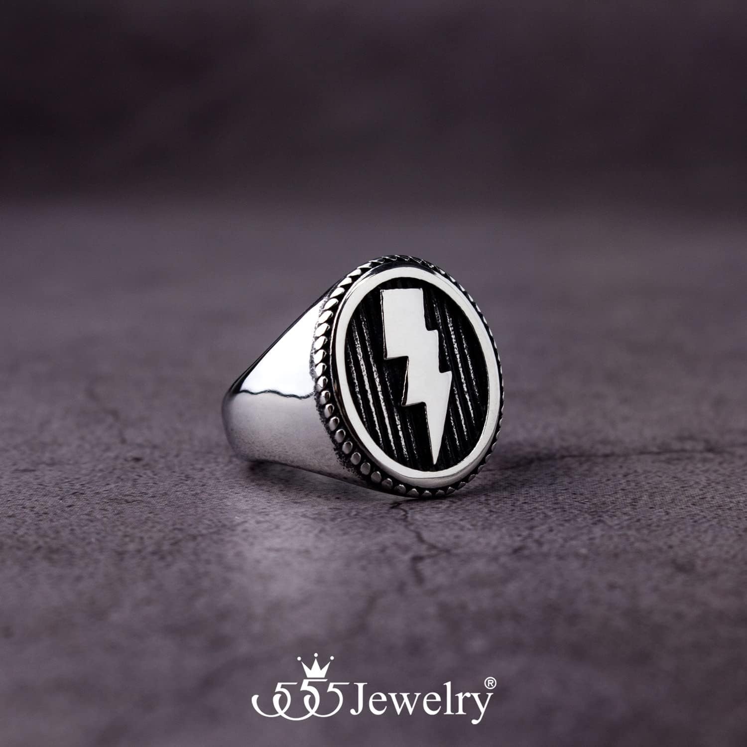 image:image555Jewelry Stainless Steel Flash Thunder Lightning Bolt Signet Ring for Men amp BoysSilver
