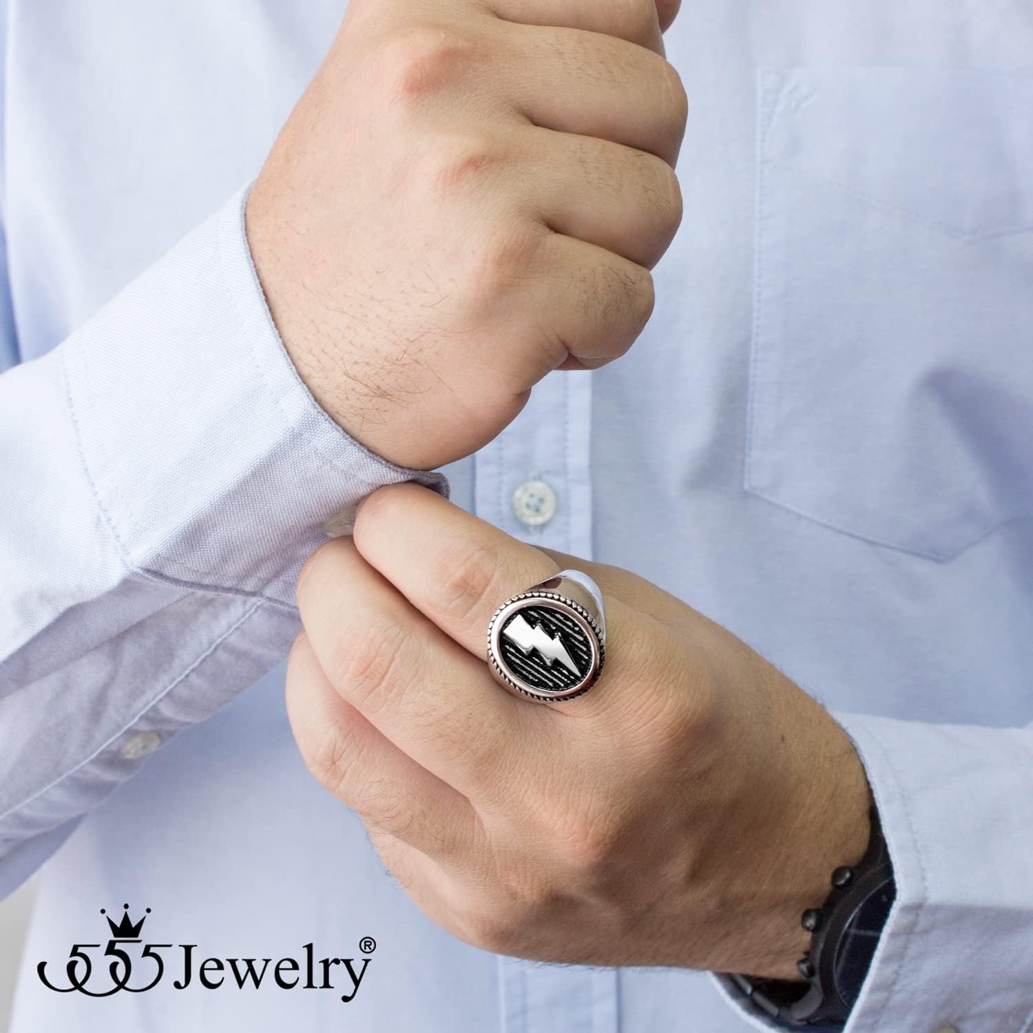image:image555Jewelry Stainless Steel Flash Thunder Lightning Bolt Signet Ring for Men amp BoysSilver