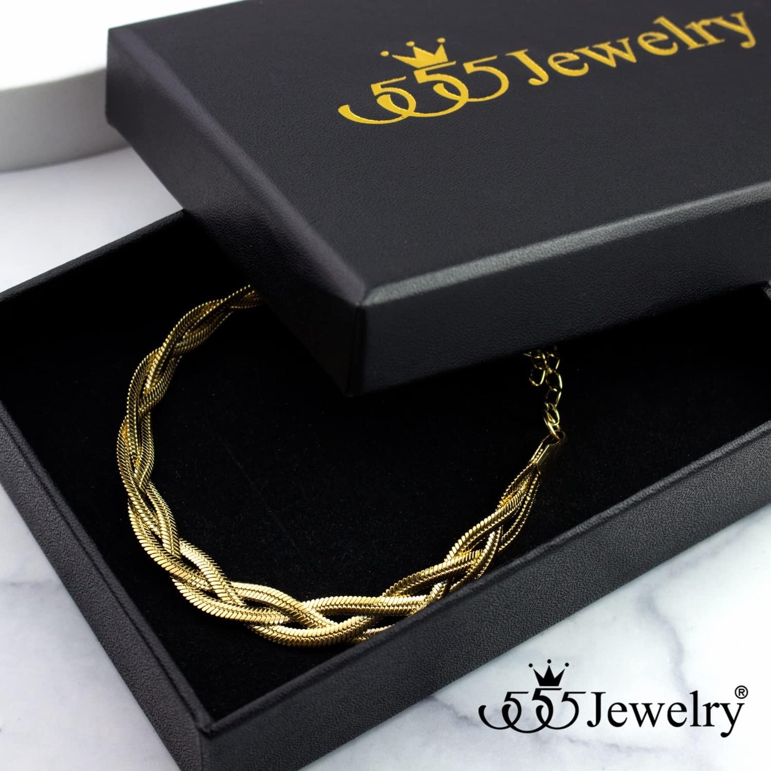 image:image555Jewelry Stainless Steel Flat Braided Snake Chain Bracelet for Women amp LadiesGold