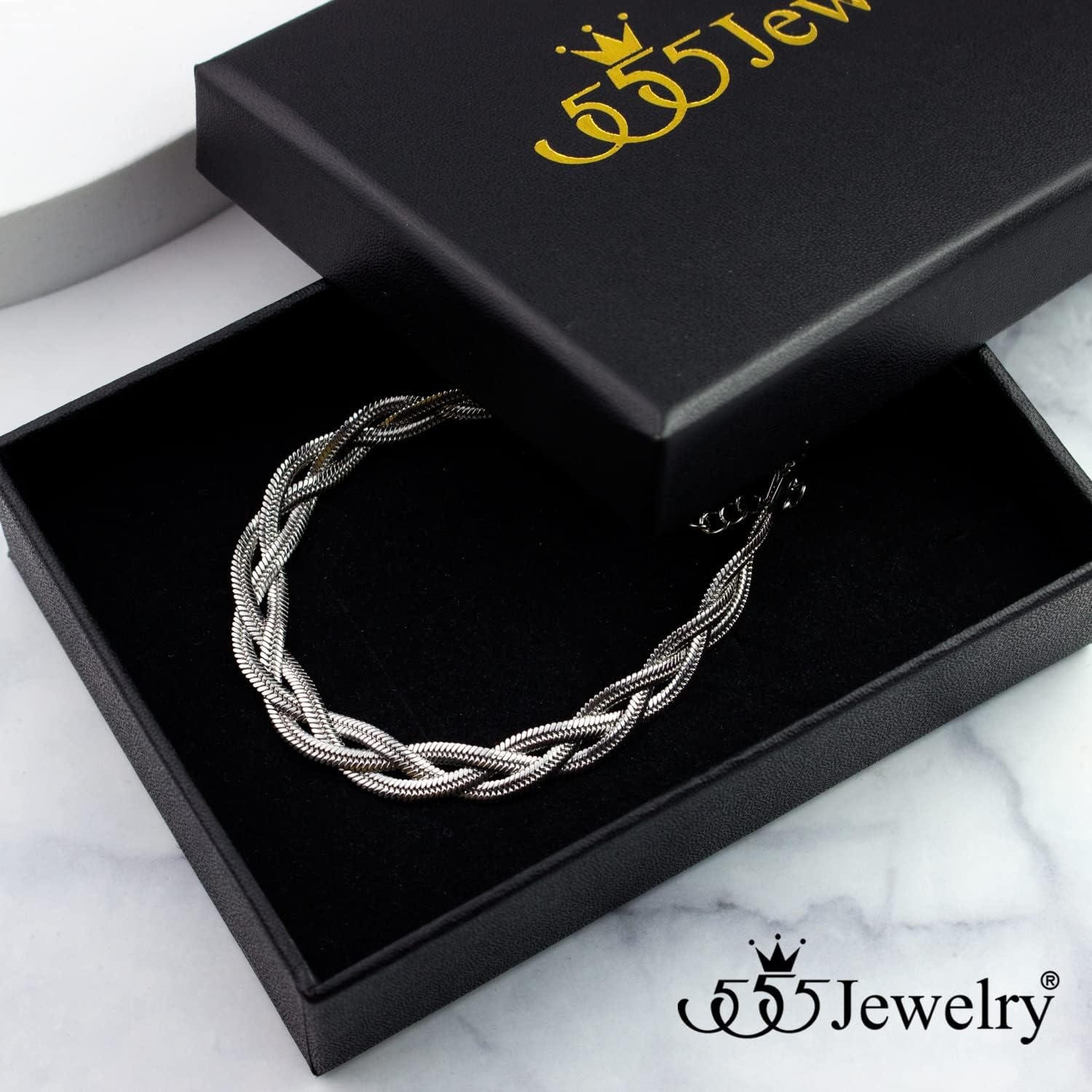 image:image555Jewelry Stainless Steel Flat Braided Snake Chain Bracelet for Women amp LadiesSilver