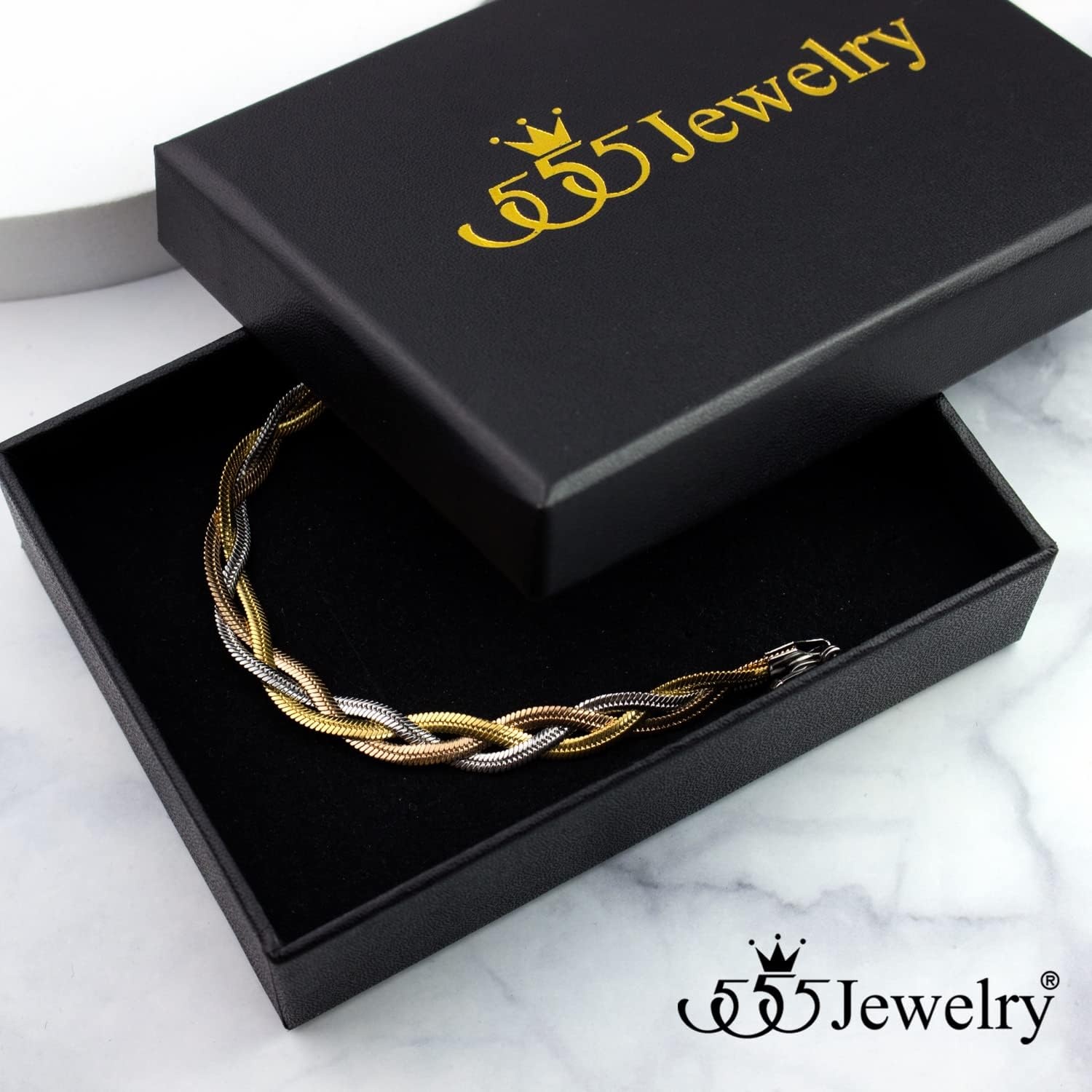 image:image555Jewelry Stainless Steel Flat Braided Snake Chain Bracelet for Women amp LadiesSilverGoldRose Gold