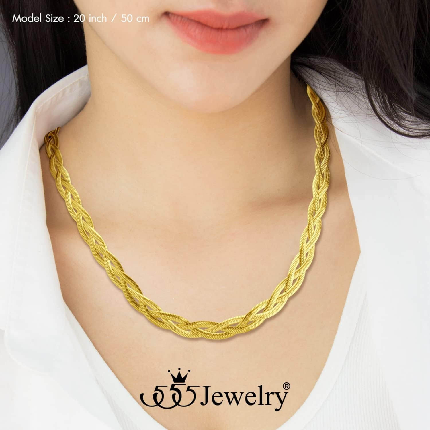 image:image555Jewelry Stainless Steel Flat Braided Snake Chain Necklace for Women amp LadiesGold