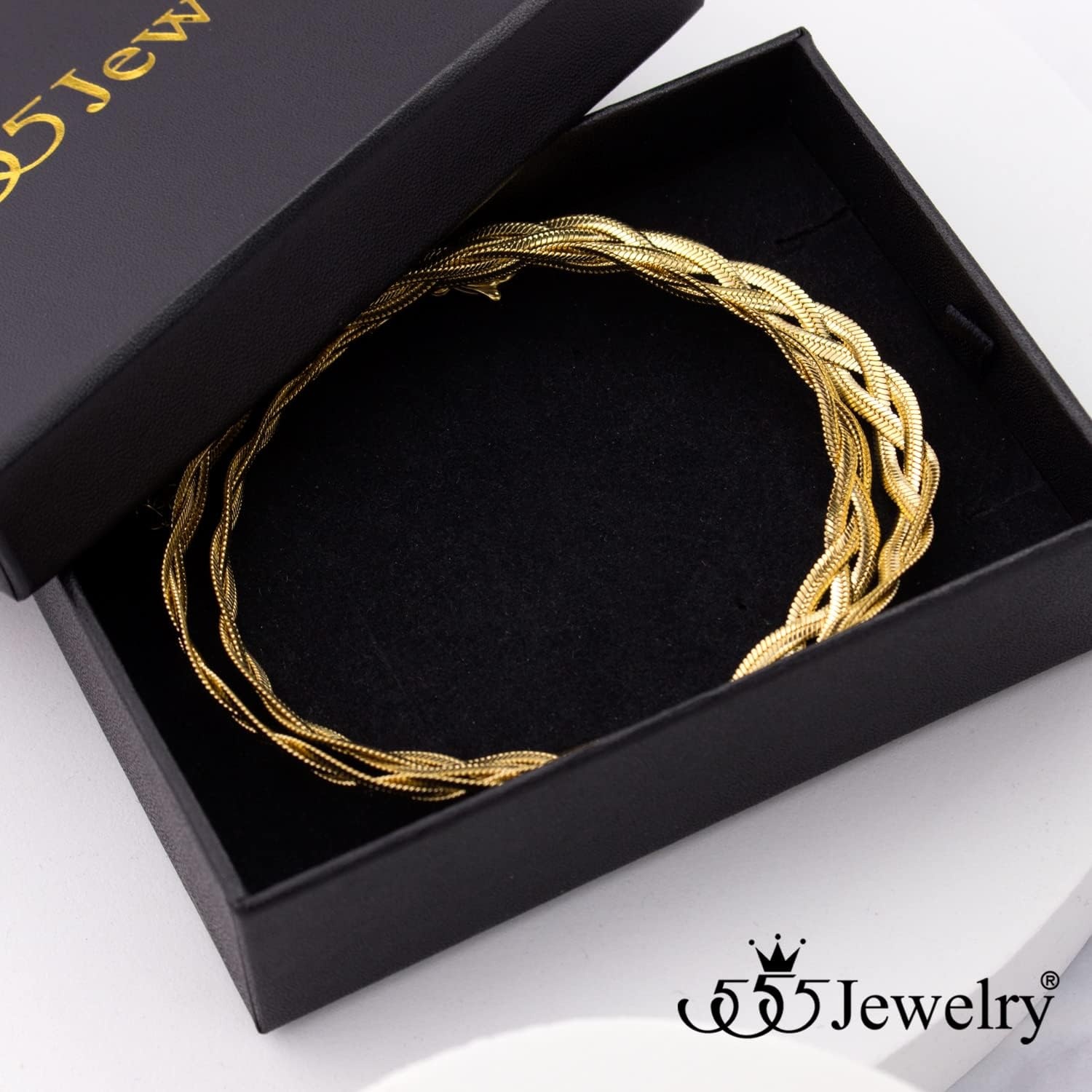 image:image555Jewelry Stainless Steel Flat Braided Snake Chain Necklace for Women amp LadiesGold