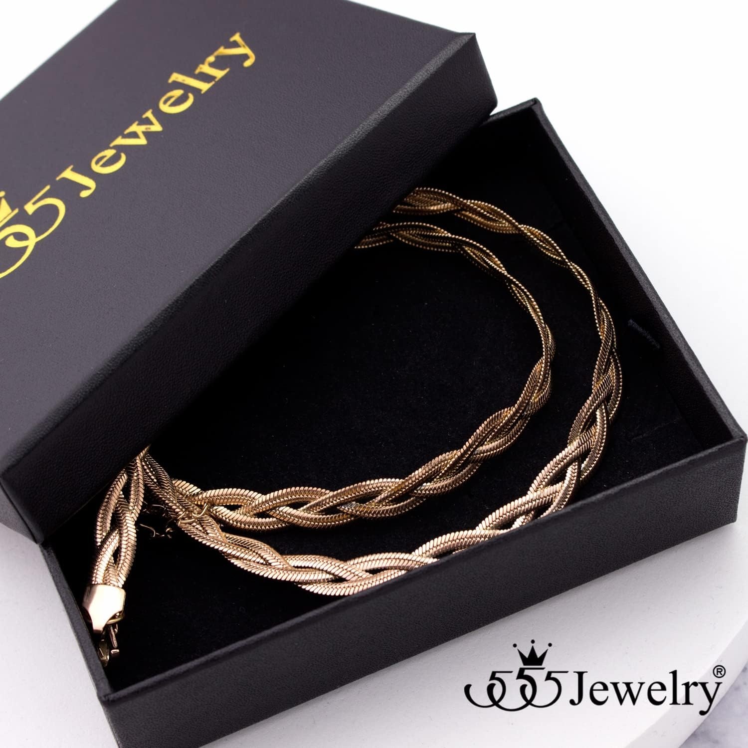 image:image555Jewelry Stainless Steel Flat Braided Snake Chain Necklace for Women amp LadiesRose Gold