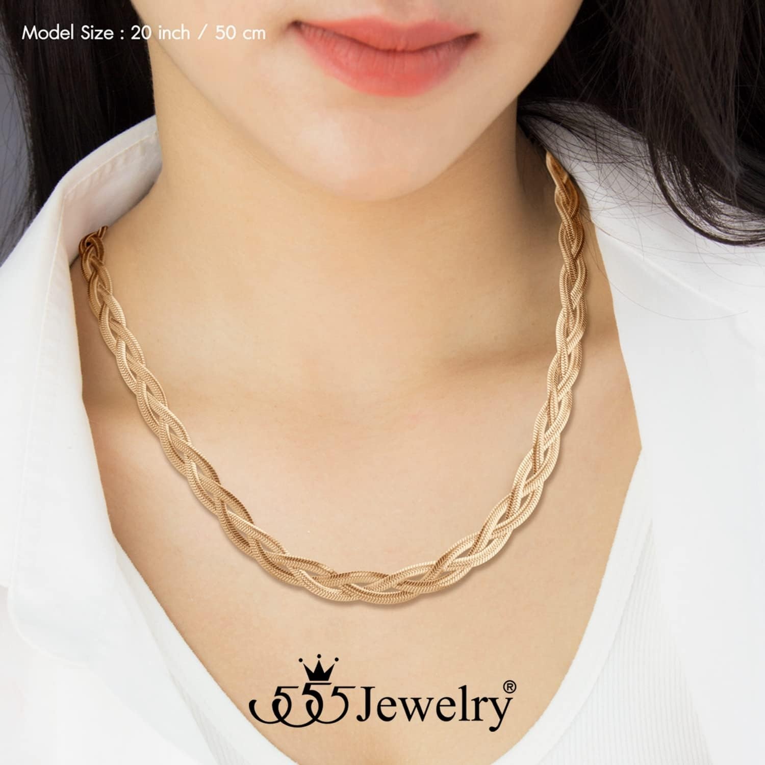 image:image555Jewelry Stainless Steel Flat Braided Snake Chain Necklace for Women amp LadiesRose Gold