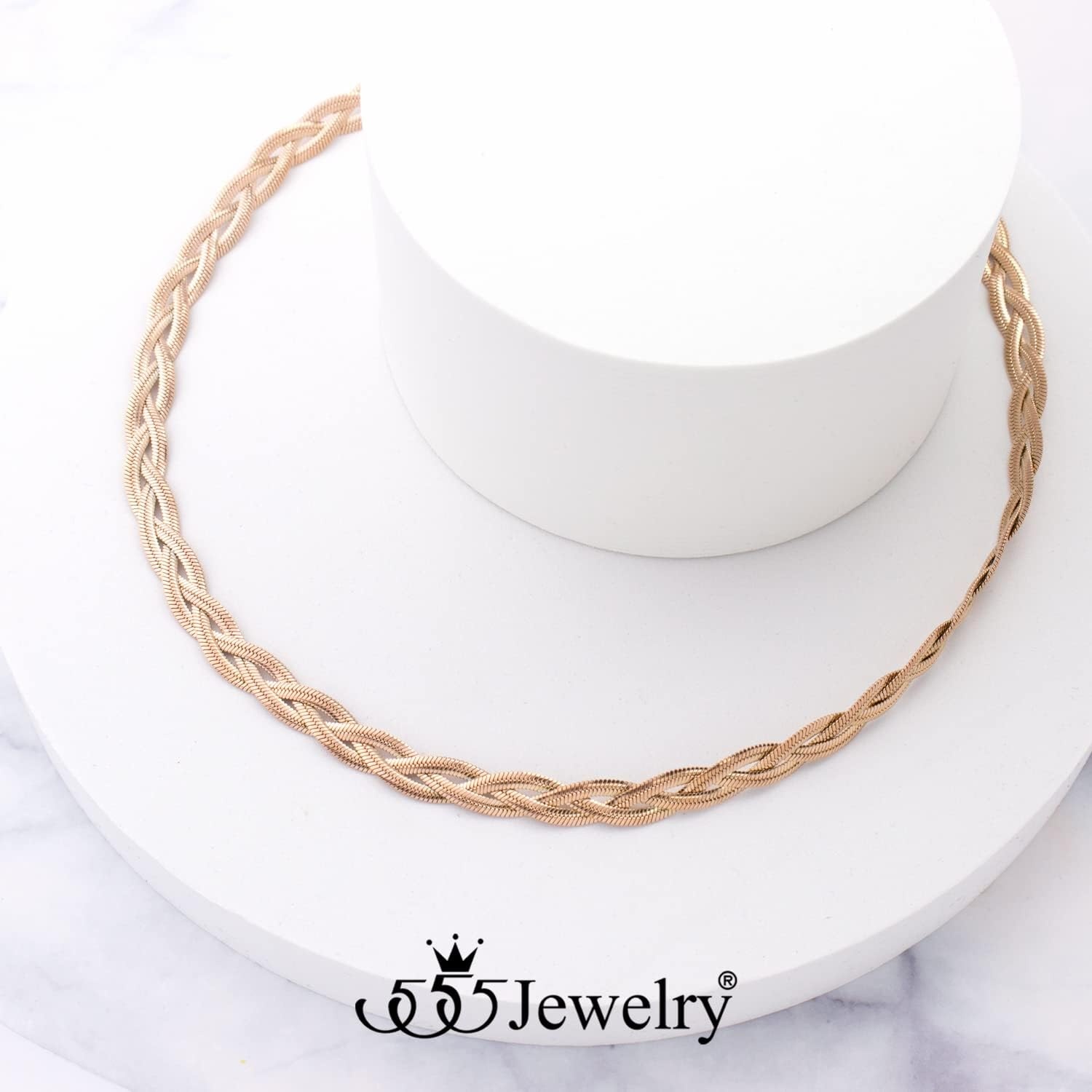 image:image555Jewelry Stainless Steel Flat Braided Snake Chain Necklace for Women amp LadiesRose Gold
