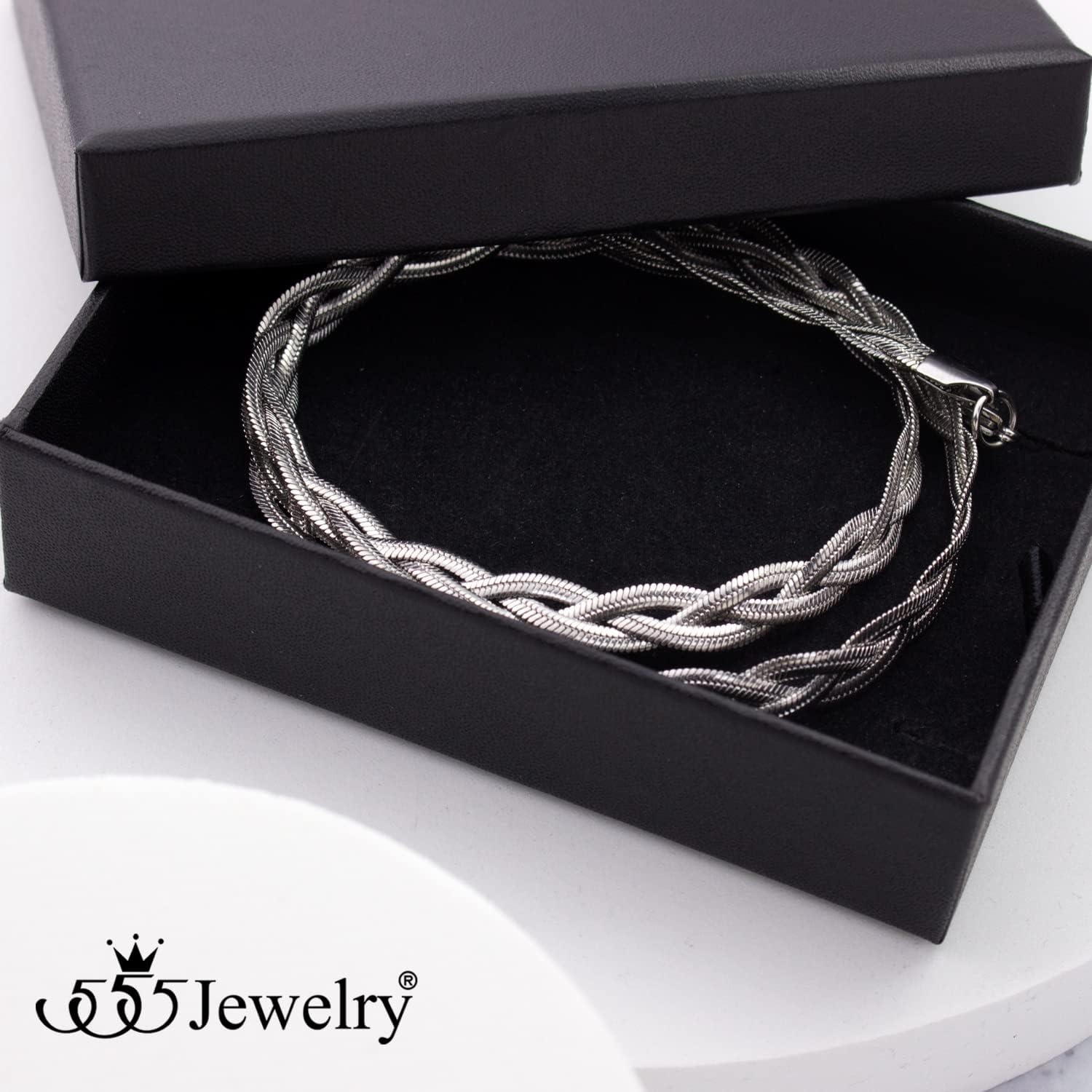 image:image555Jewelry Stainless Steel Flat Braided Snake Chain Necklace for Women amp LadiesSilver