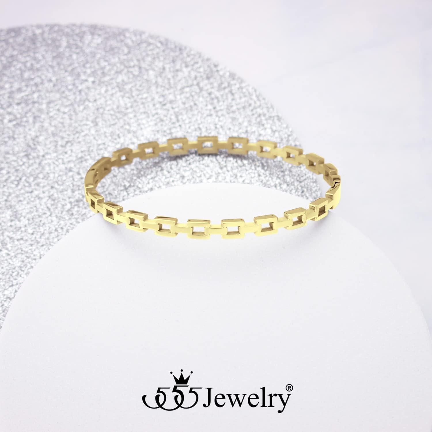 image:image555Jewelry Stainless Steel Hinged Chain Link Bangle Bracelet for Women amp MenGold