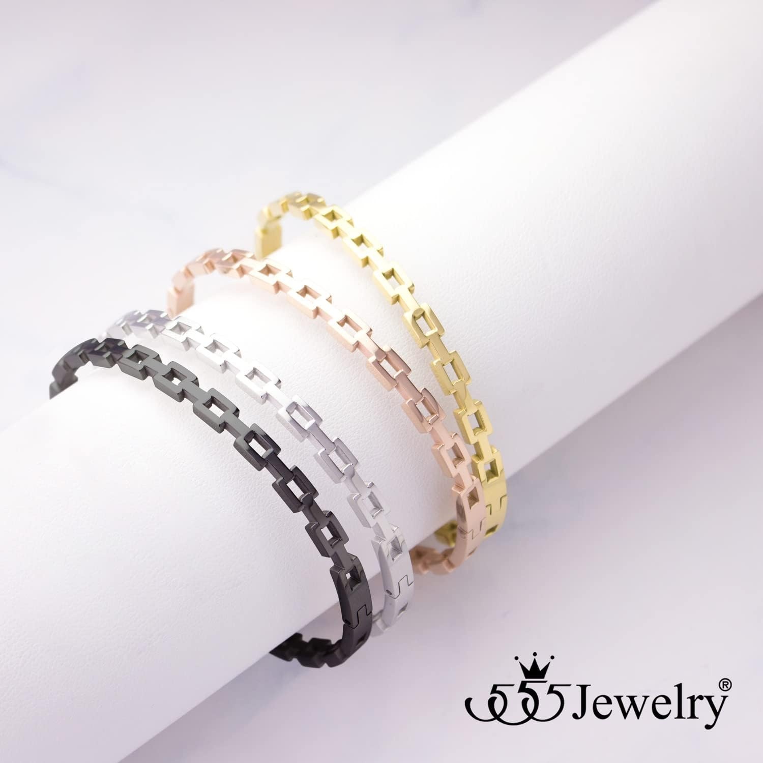 image:image555Jewelry Stainless Steel Hinged Chain Link Bangle Bracelet for Women amp MenGold