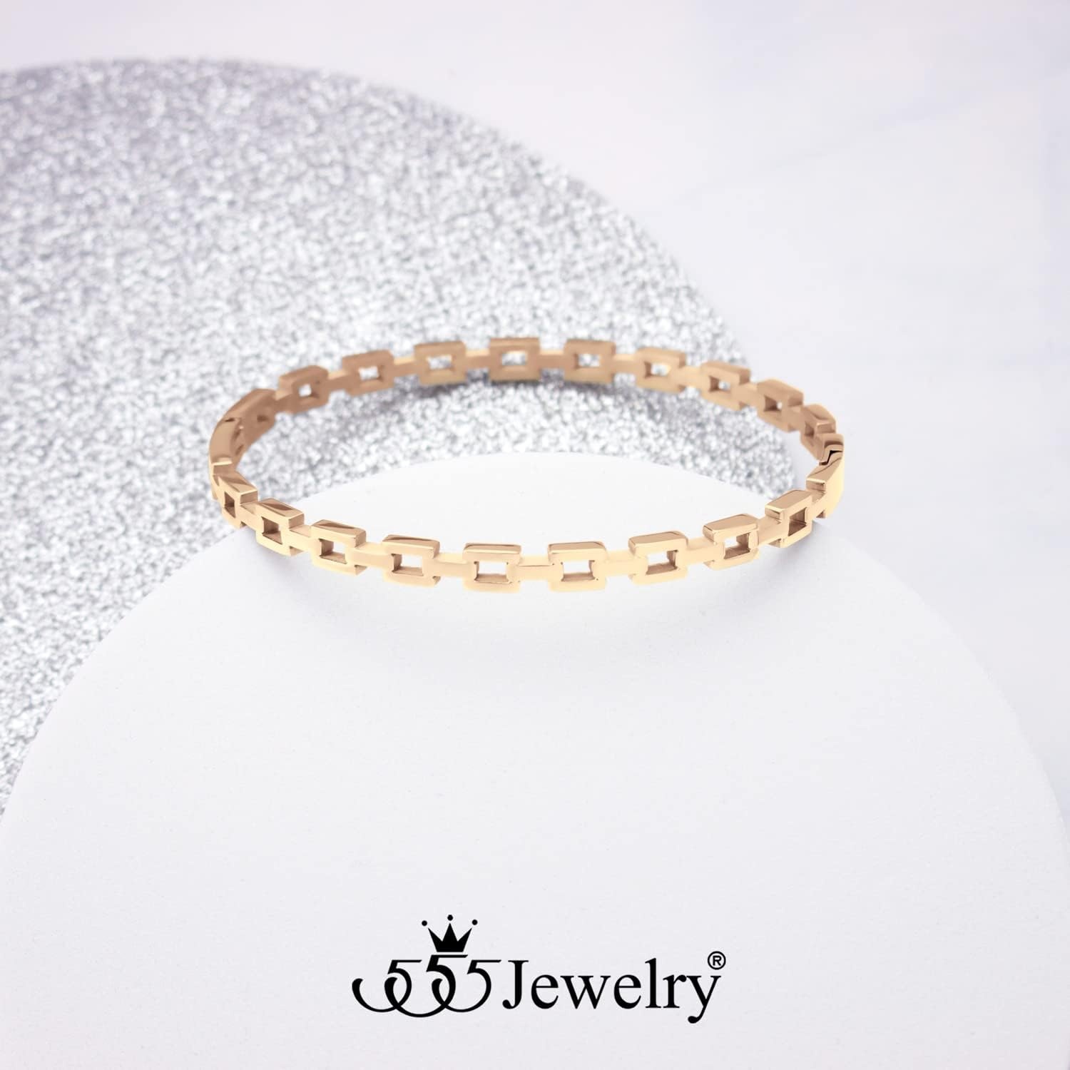 image:image555Jewelry Stainless Steel Hinged Chain Link Bangle Bracelet for Women amp MenRose Gold