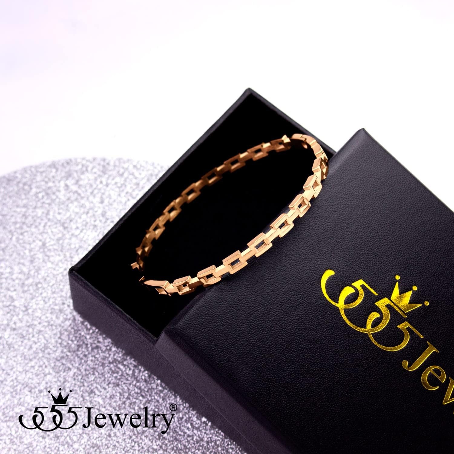 image:image555Jewelry Stainless Steel Hinged Chain Link Bangle Bracelet for Women amp MenRose Gold